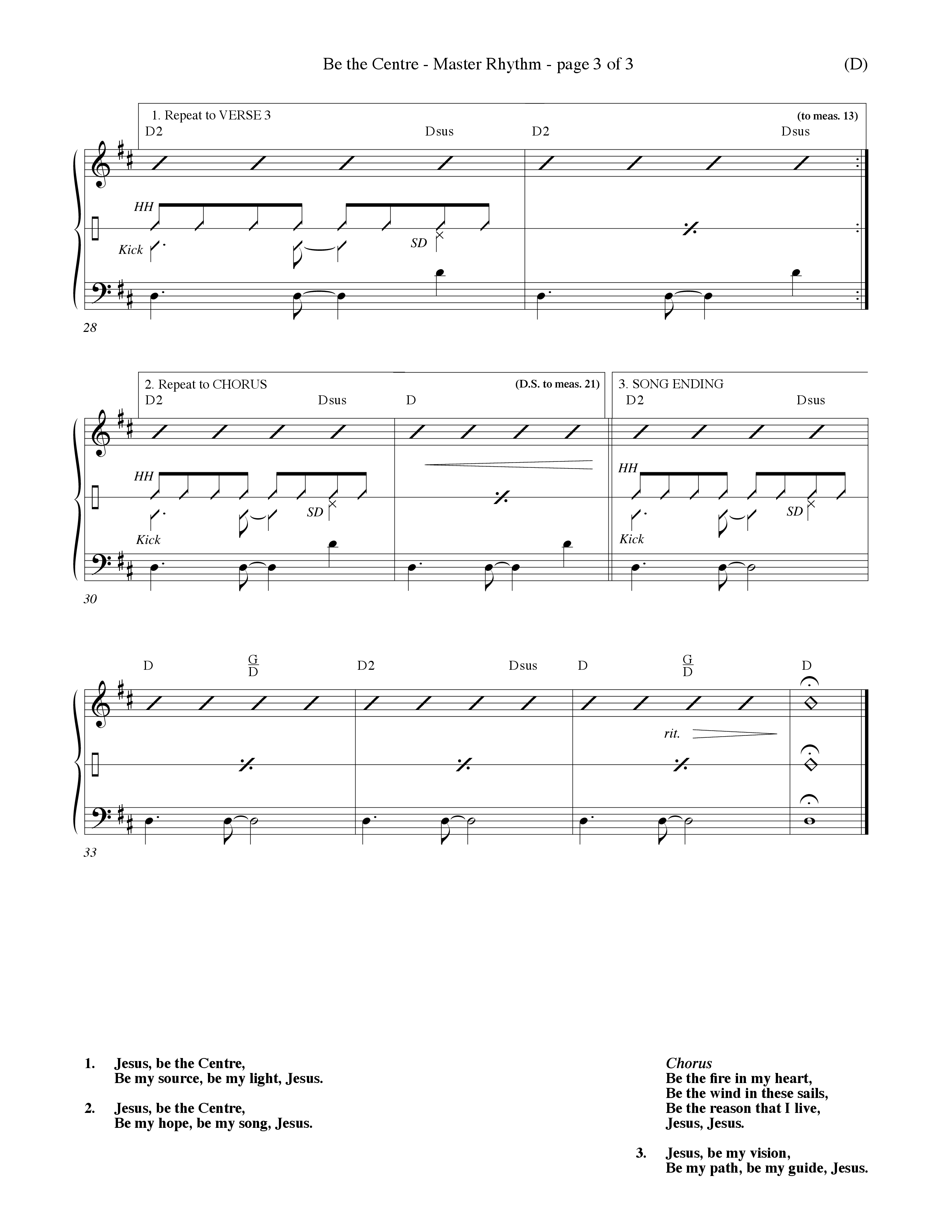 Be The Centre (Choral Anthem SATB) Rhythm Chart (Word Music Choral / Arr. Dave Williamson)