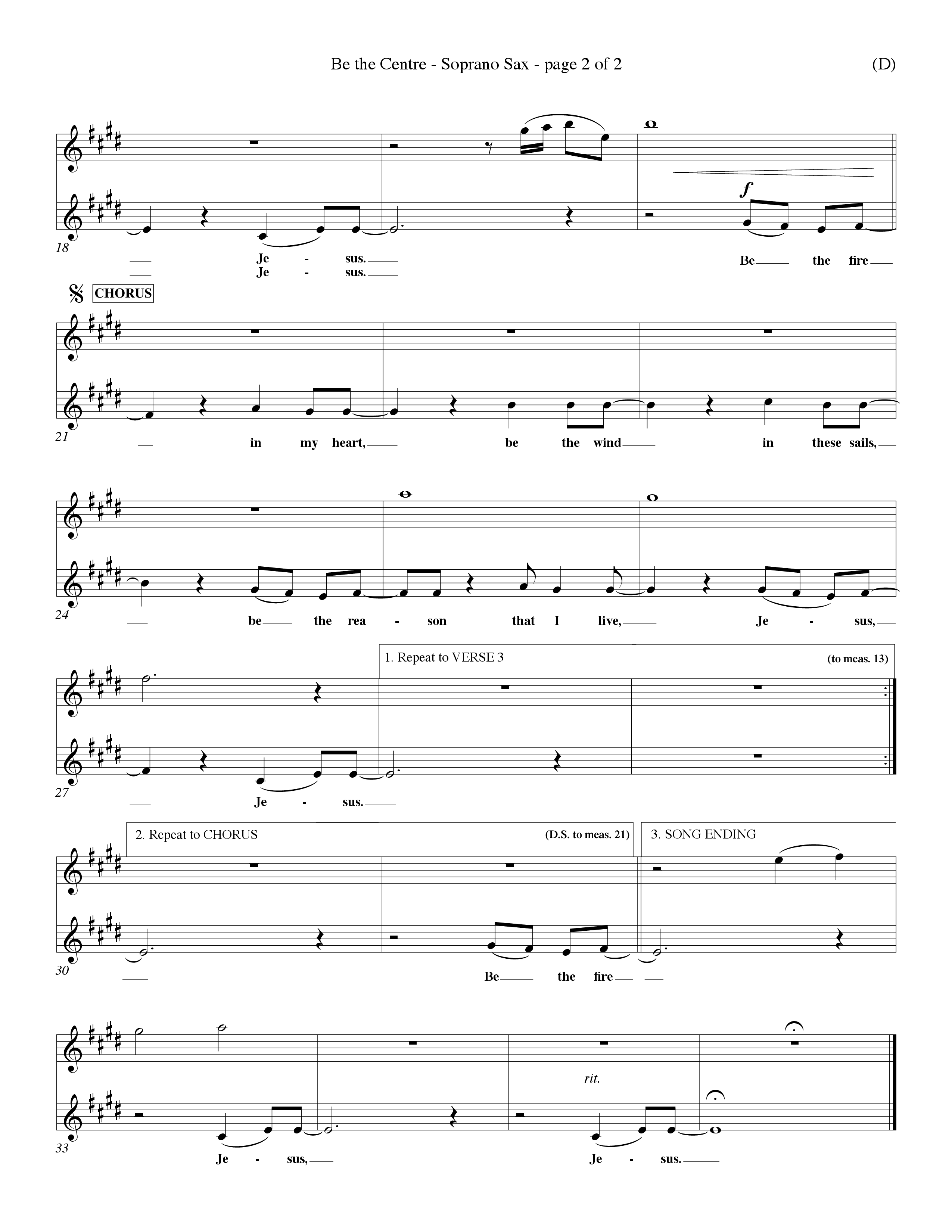 Be The Centre (Choral Anthem SATB) Saxophone (Word Music Choral / Arr. Dave Williamson)
