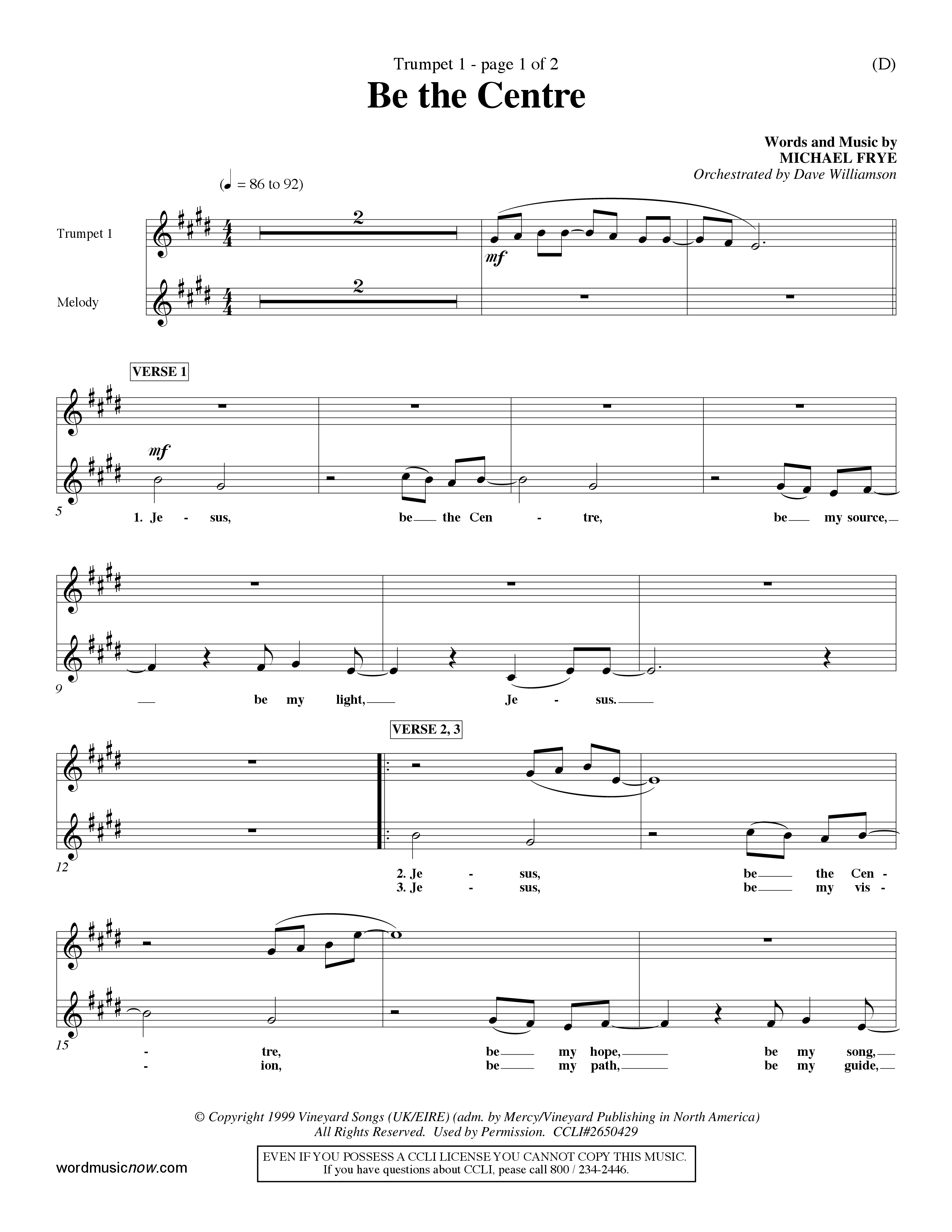 Be The Centre (Choral Anthem SATB) Trumpet 1 (Word Music Choral / Arr. Dave Williamson)