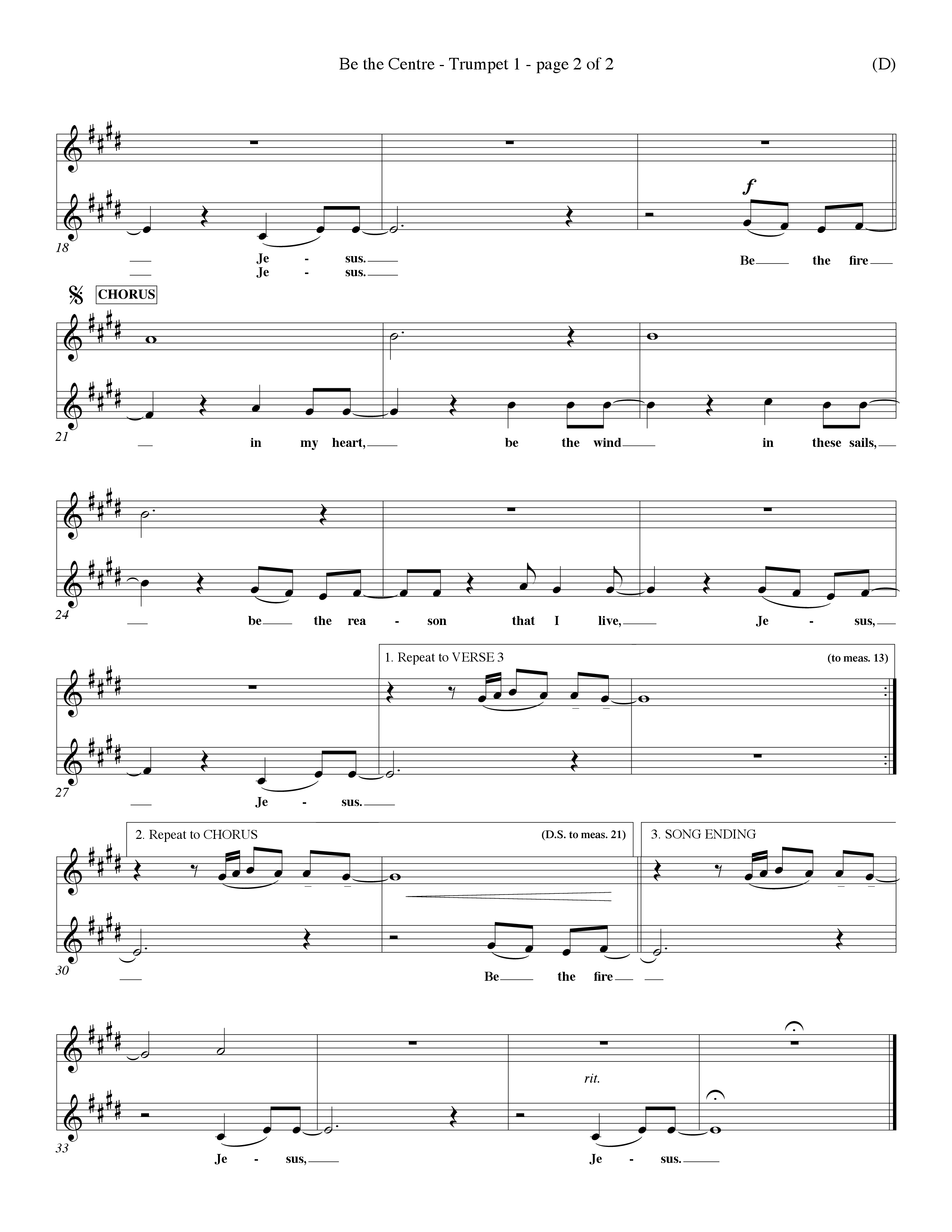 Be The Centre (Choral Anthem SATB) Trumpet 1 (Word Music Choral / Arr. Dave Williamson)