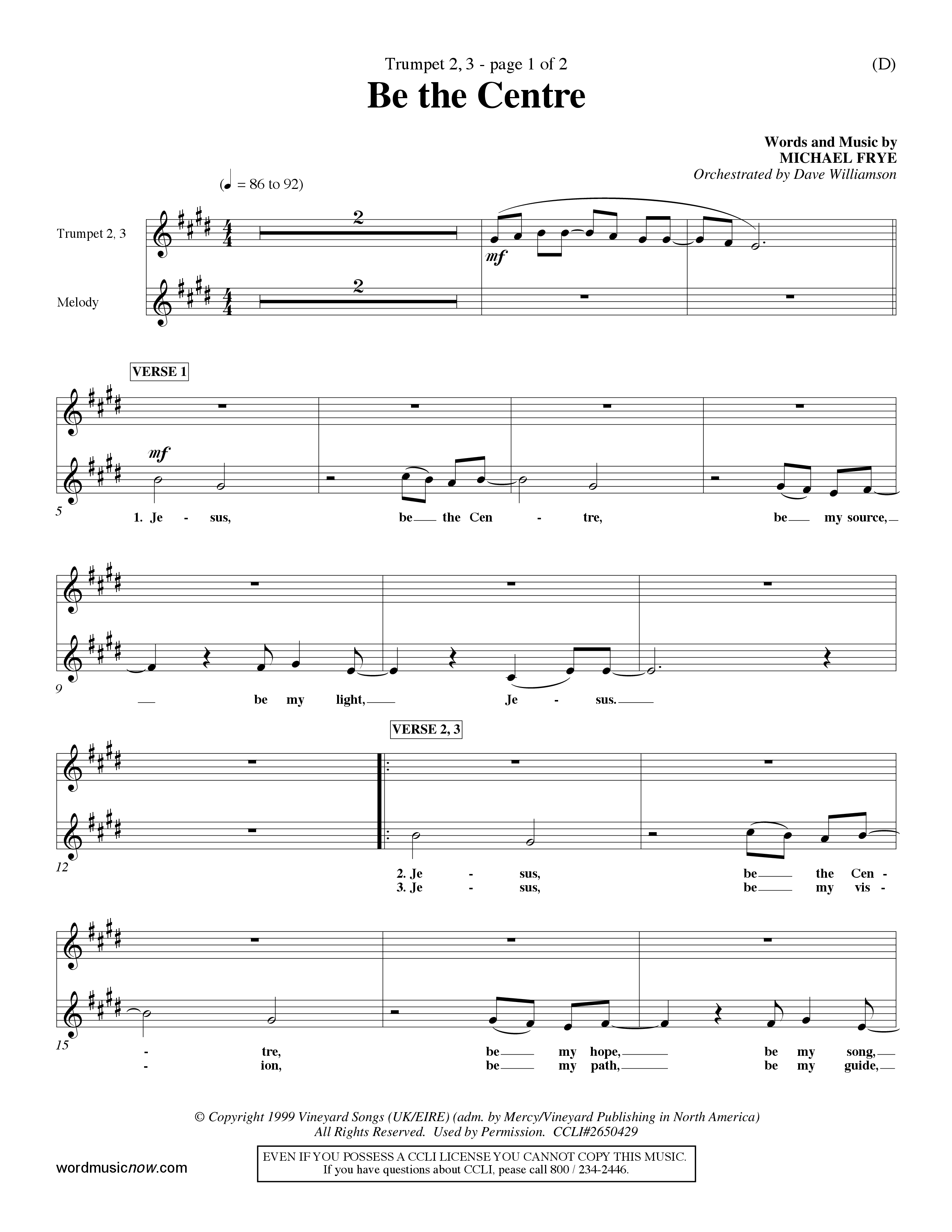 Be The Centre (Choral Anthem SATB) Trumpet 2/3 (Word Music Choral / Arr. Dave Williamson)