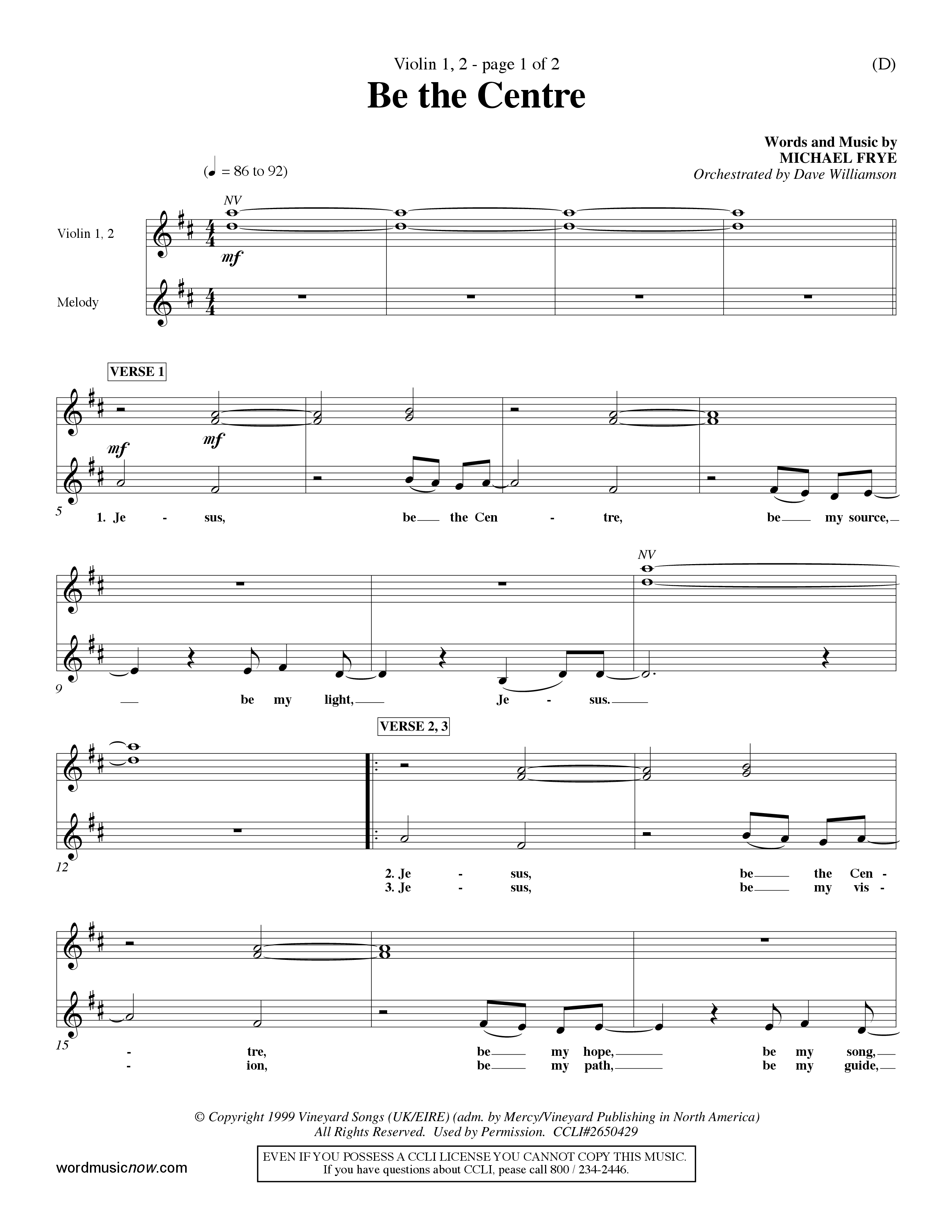 Be The Centre (Choral Anthem SATB) Violin 1/2 (Word Music Choral / Arr. Dave Williamson)