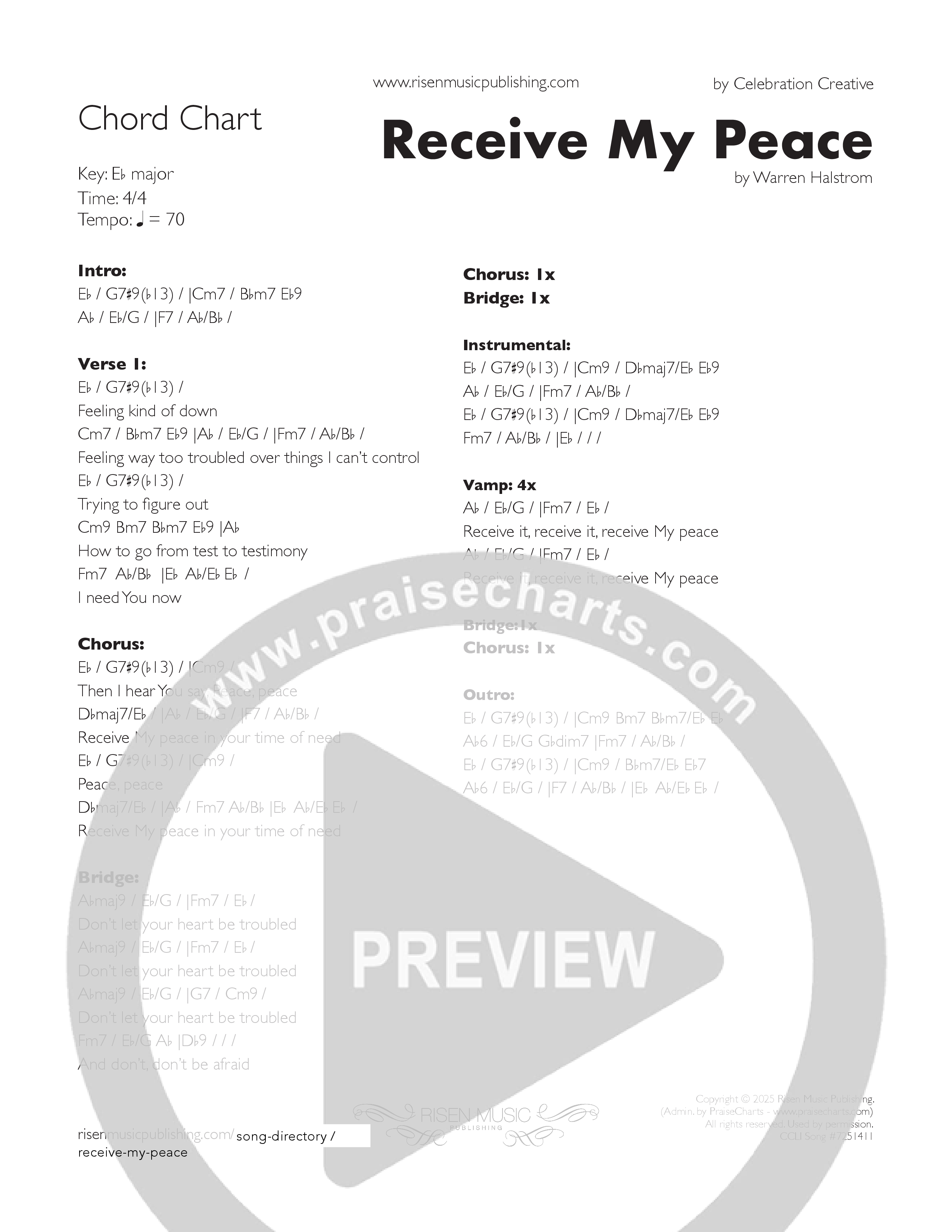 Receive My Peace Chord Chart (Celebration Creative)