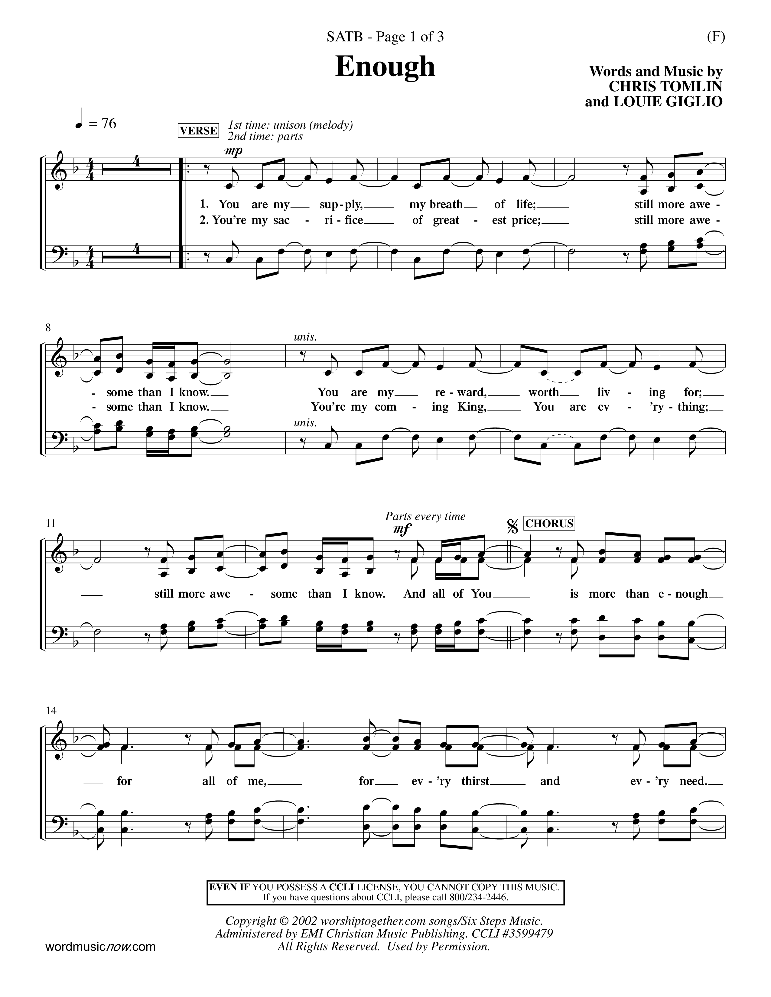 Enough (Choral Anthem SATB) Choir Sheet (SATB) (Word Music Choral / Arr. Dan Goeller)