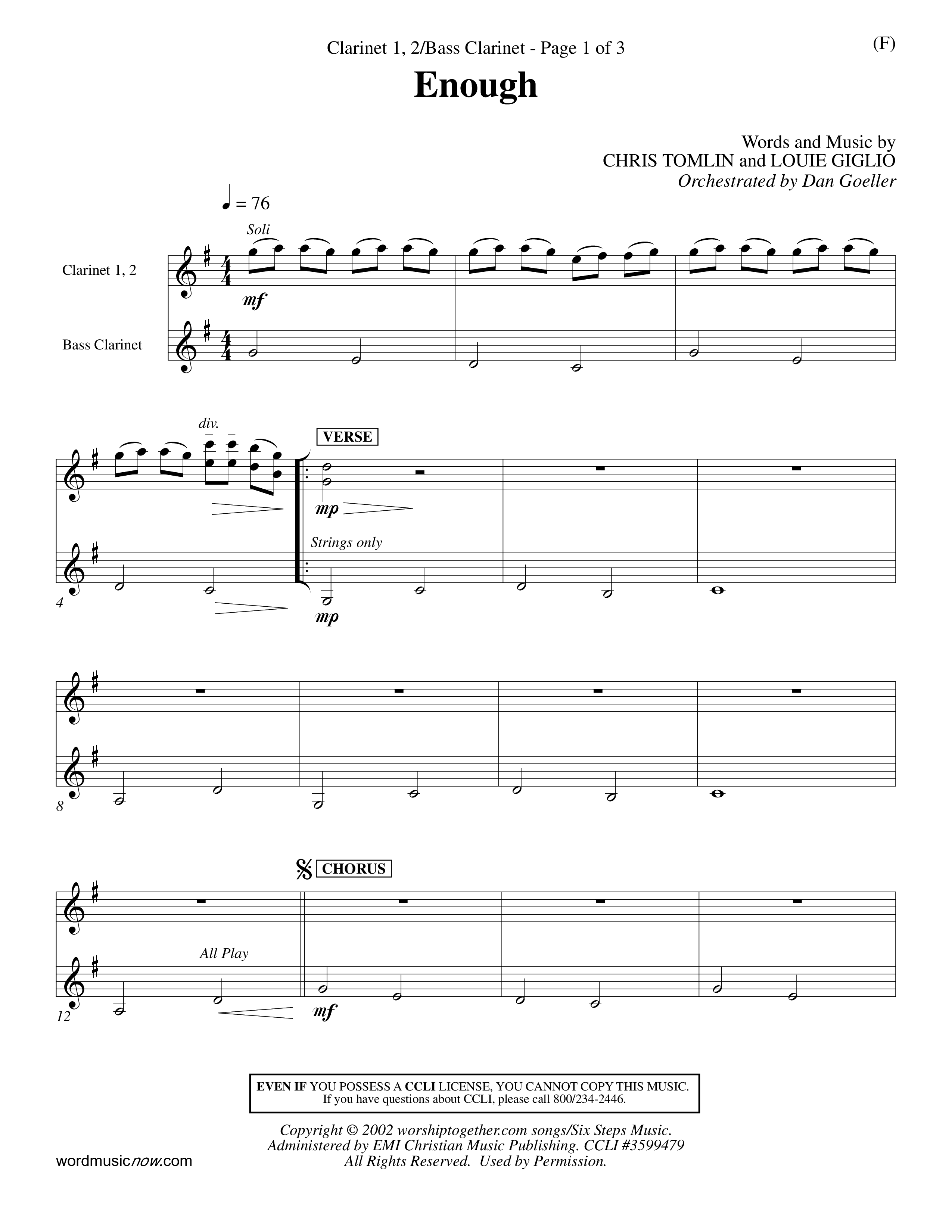 Enough (Choral Anthem SATB) Clarinet 1/2, Bass Clarinet (Word Music Choral / Arr. Dan Goeller)