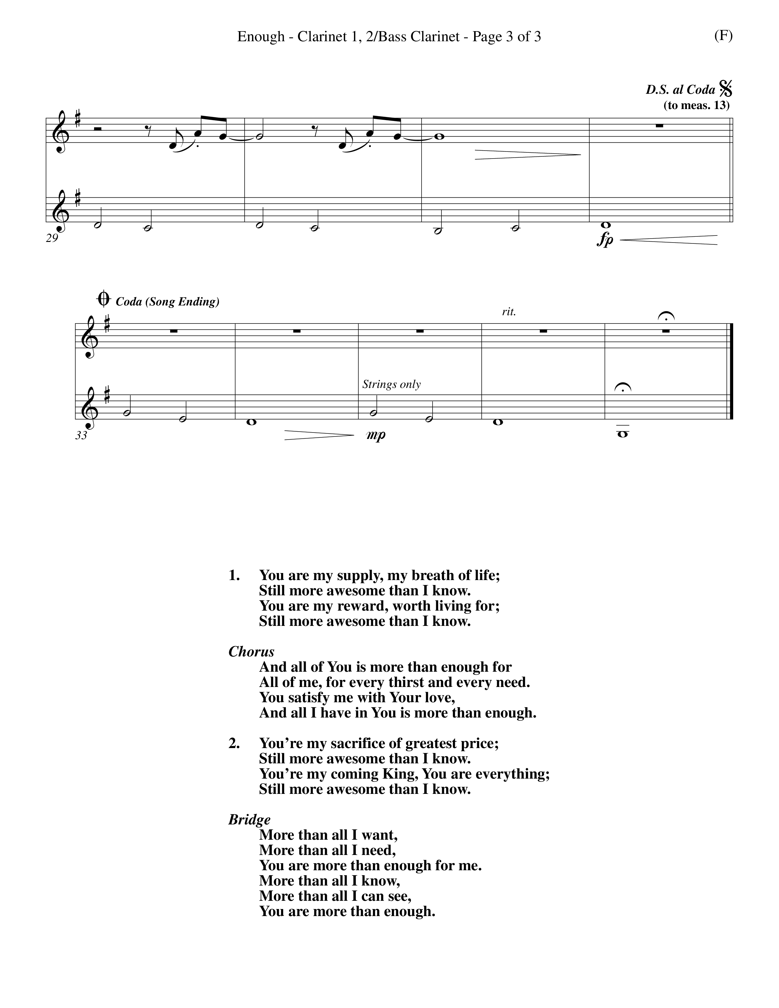 Enough (Choral Anthem SATB) Clarinet 1/2, Bass Clarinet (Word Music Choral / Arr. Dan Goeller)