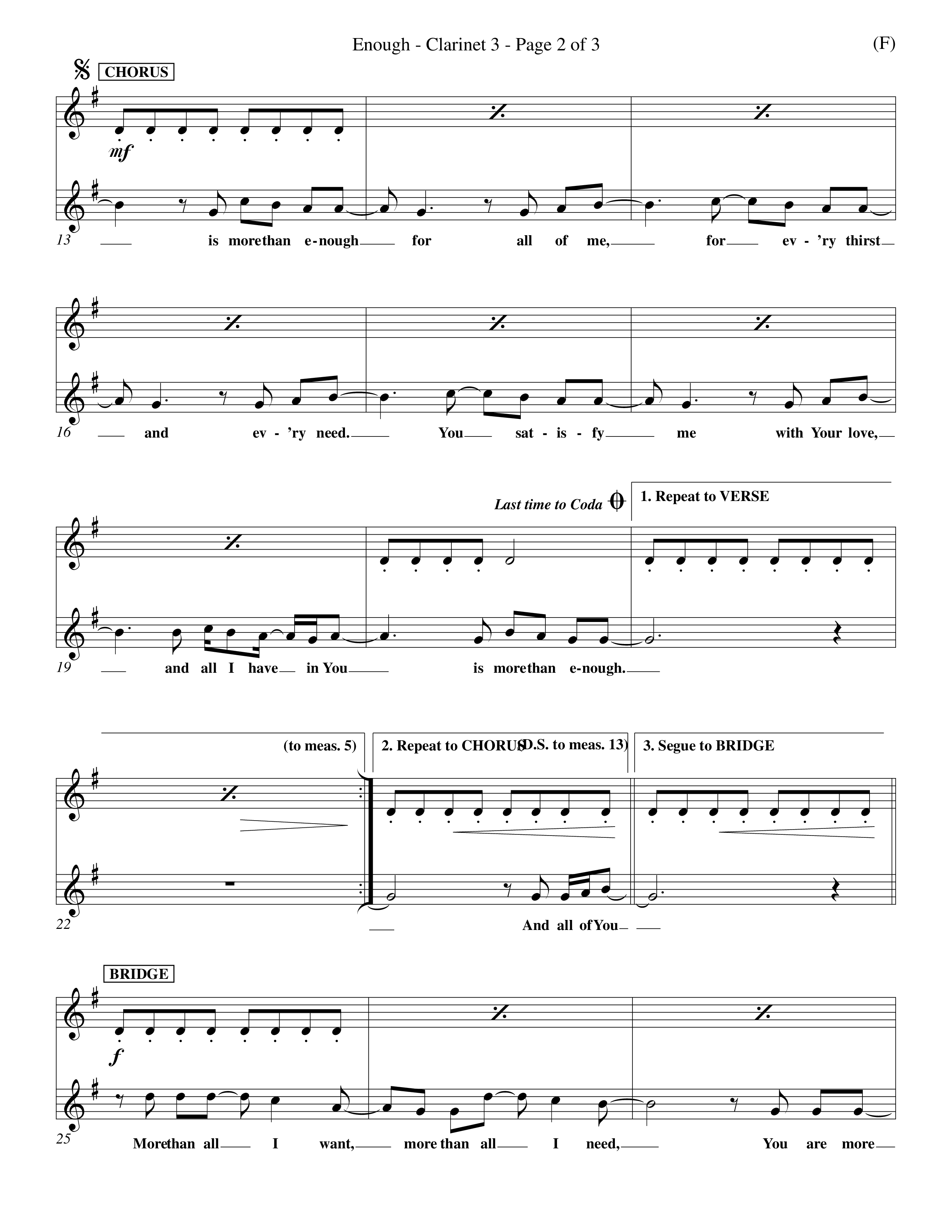 Enough (Choral Anthem SATB) Clarinet 3 (Word Music Choral / Arr. Dan Goeller)