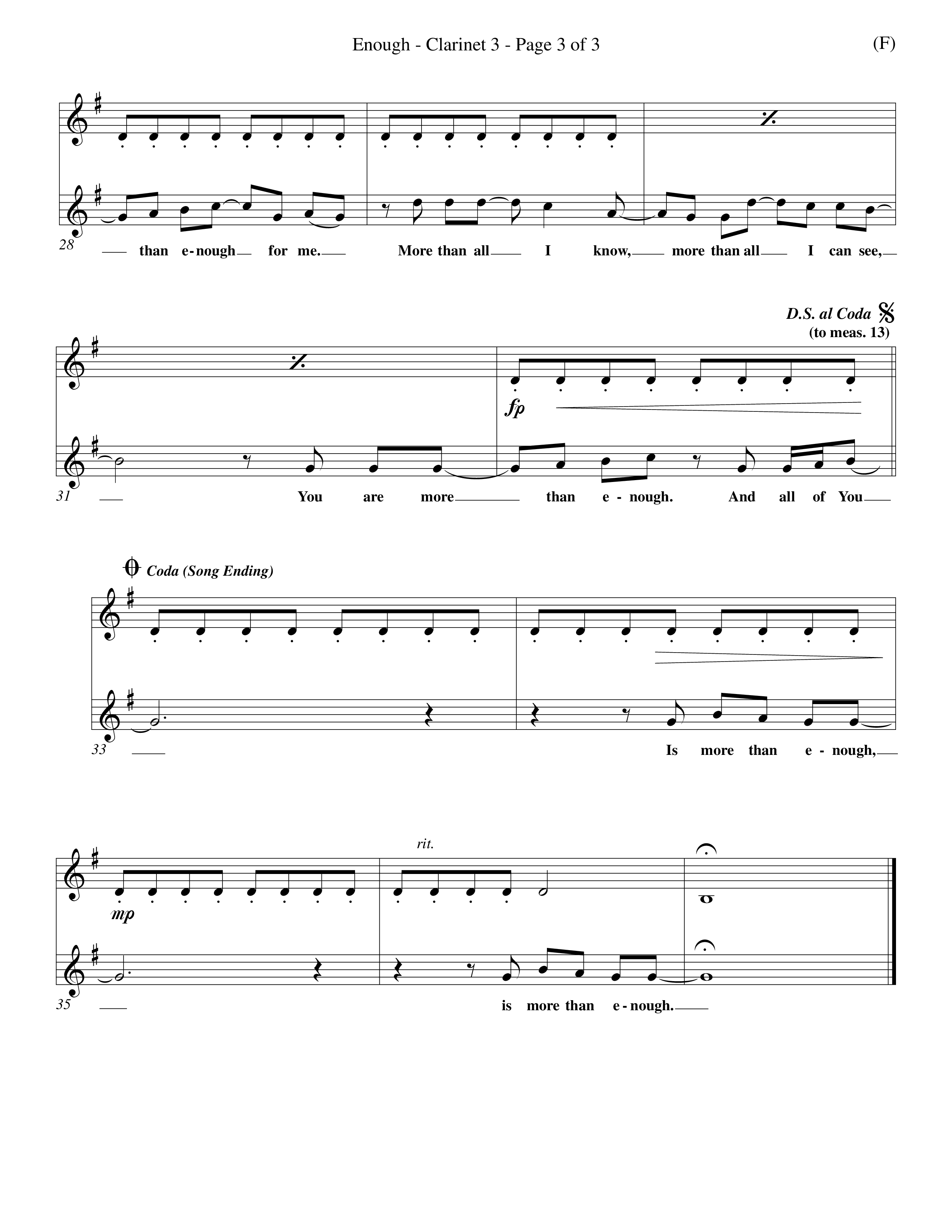 Enough (Choral Anthem SATB) Clarinet 3 (Word Music Choral / Arr. Dan Goeller)