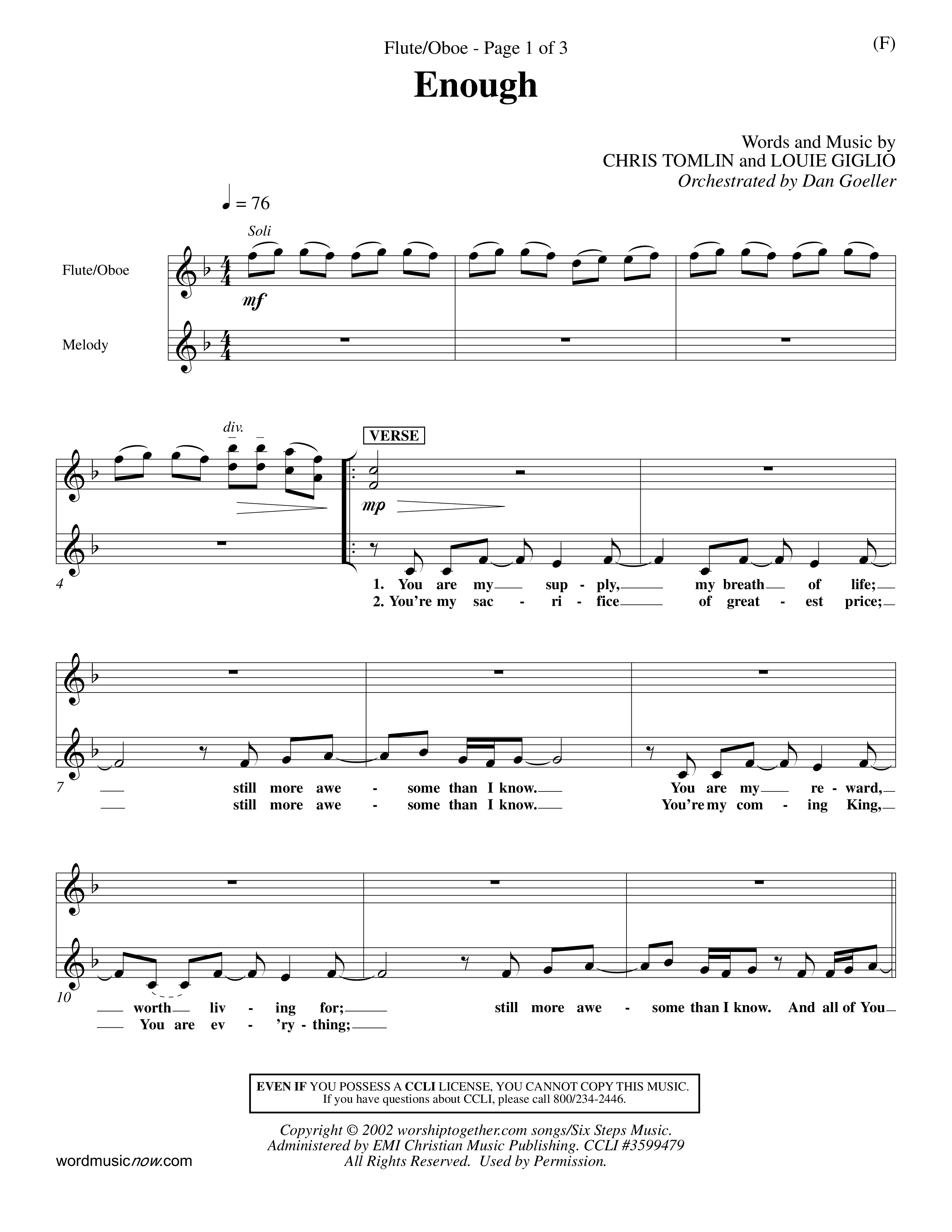 Enough (Choral Anthem SATB) Flute/Oboe (Word Music Choral / Arr. Dan Goeller)