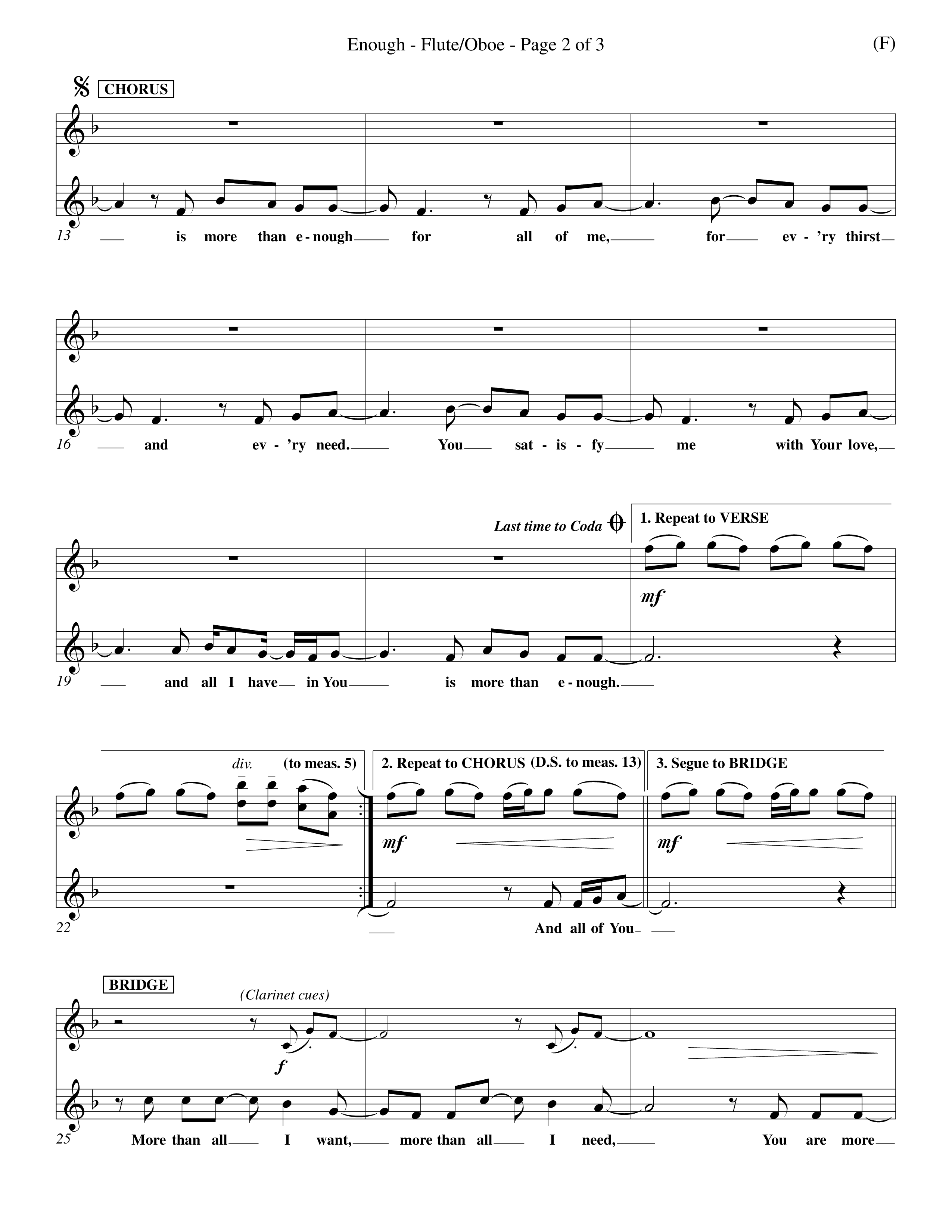 Enough (Choral Anthem SATB) Flute/Oboe (Word Music Choral / Arr. Dan Goeller)