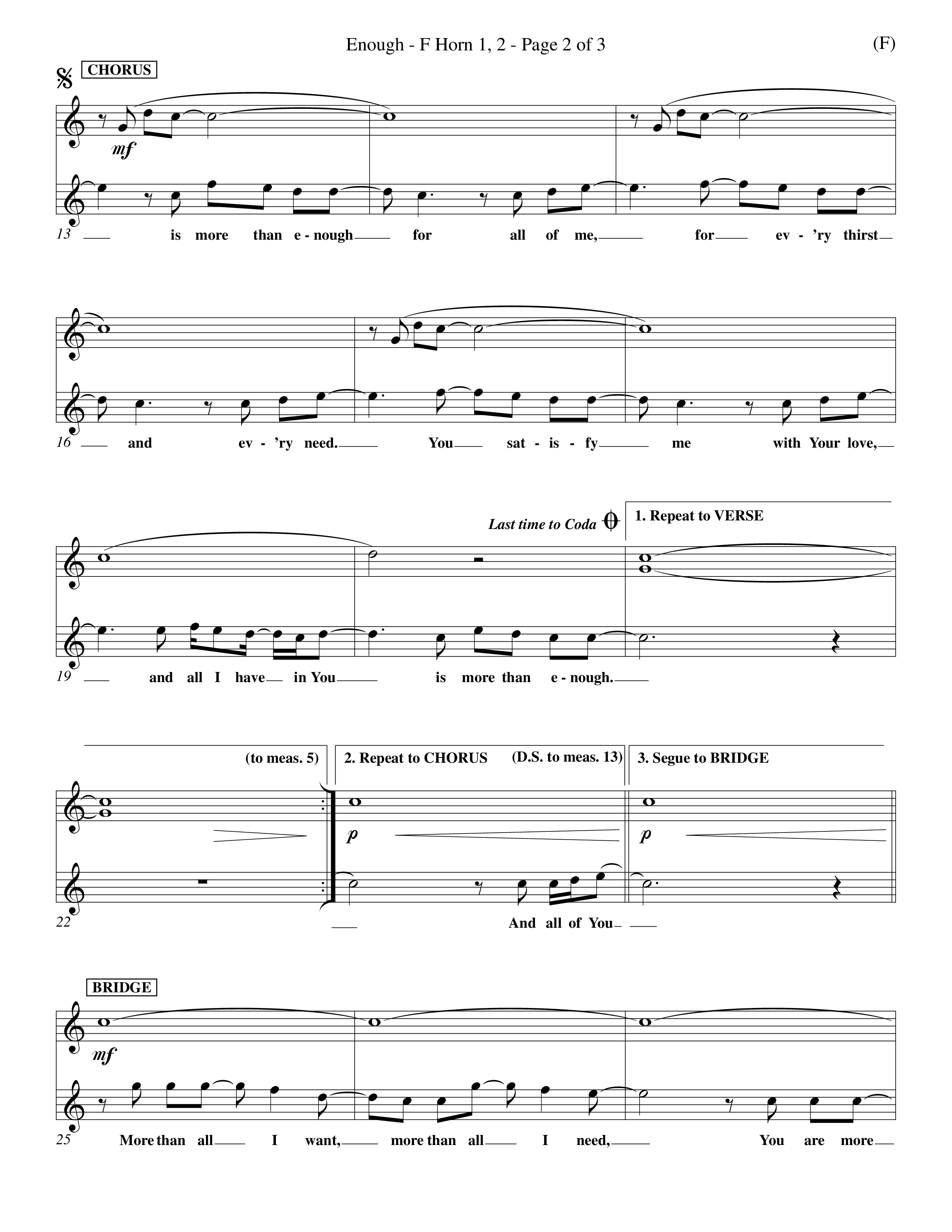 Enough (Choral Anthem SATB) French Horn (Word Music Choral / Arr. Dan Goeller)