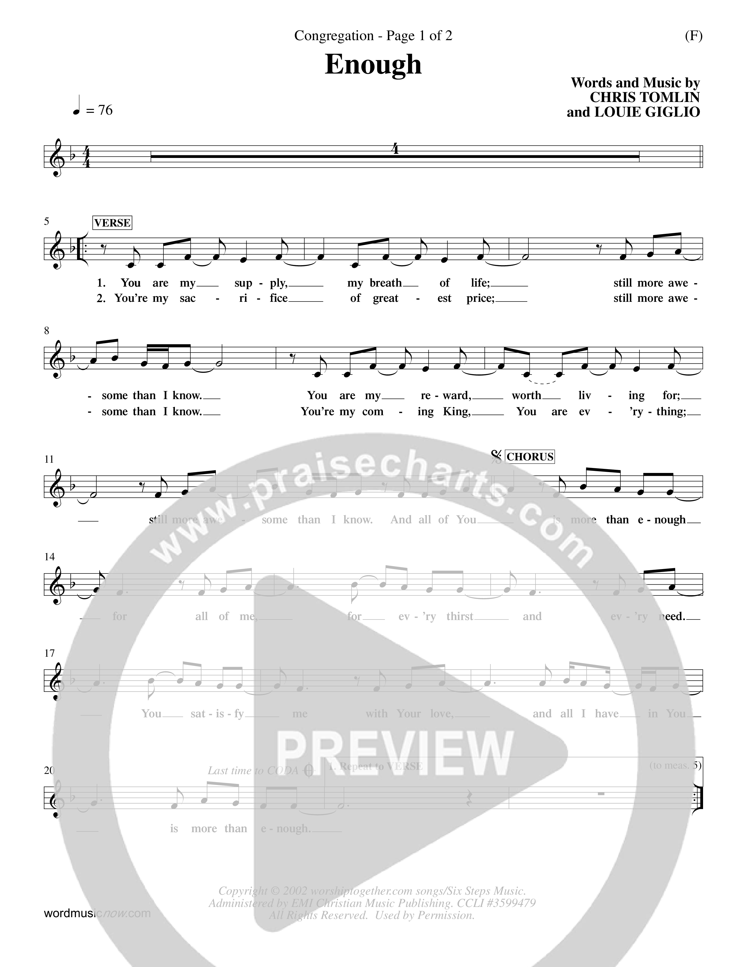 Enough (Choral Anthem SATB) Lead Sheet (Mel) (Word Music Choral / Arr. Dan Goeller)