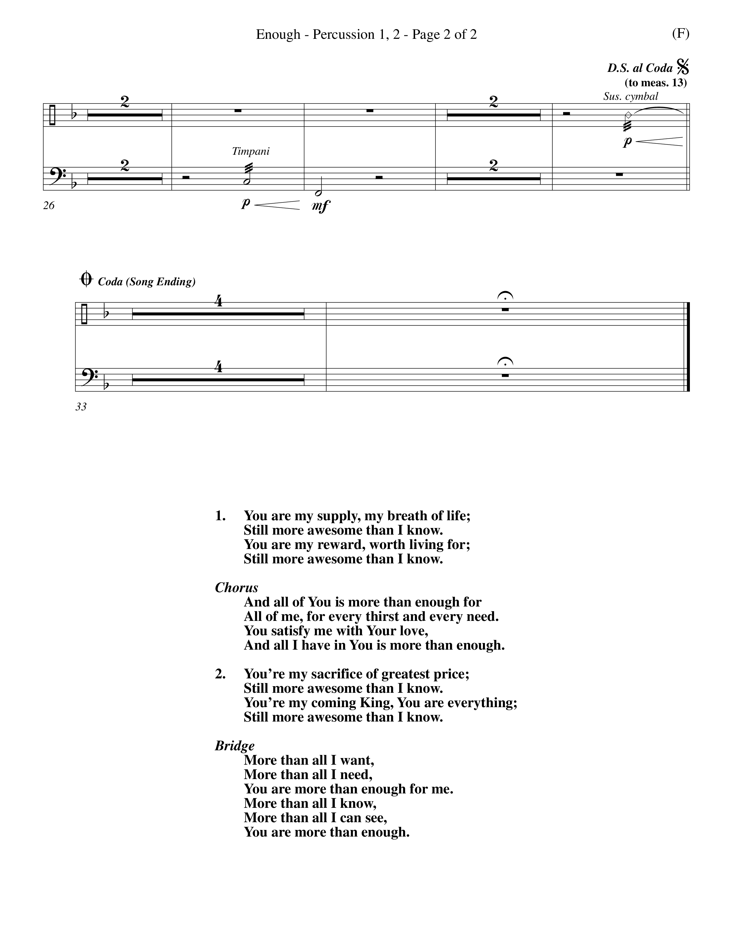 Enough (Choral Anthem SATB) Percussion 1/2 (Word Music Choral / Arr. Dan Goeller)