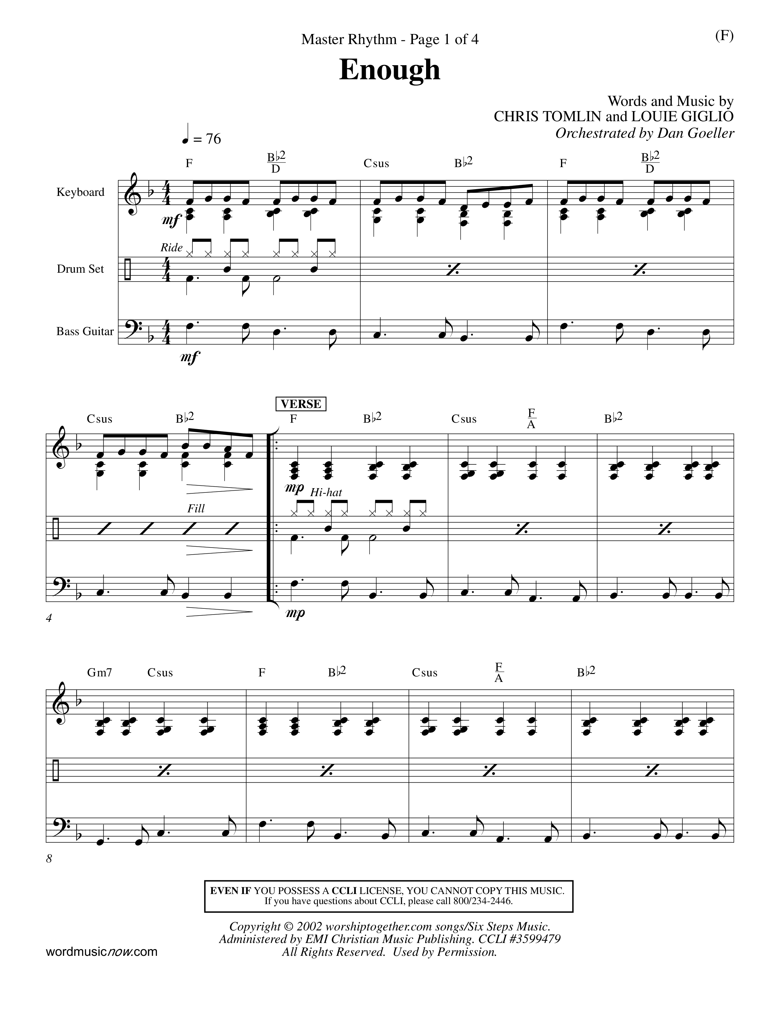 Enough (Choral Anthem SATB) Rhythm Chart (Word Music Choral / Arr. Dan Goeller)