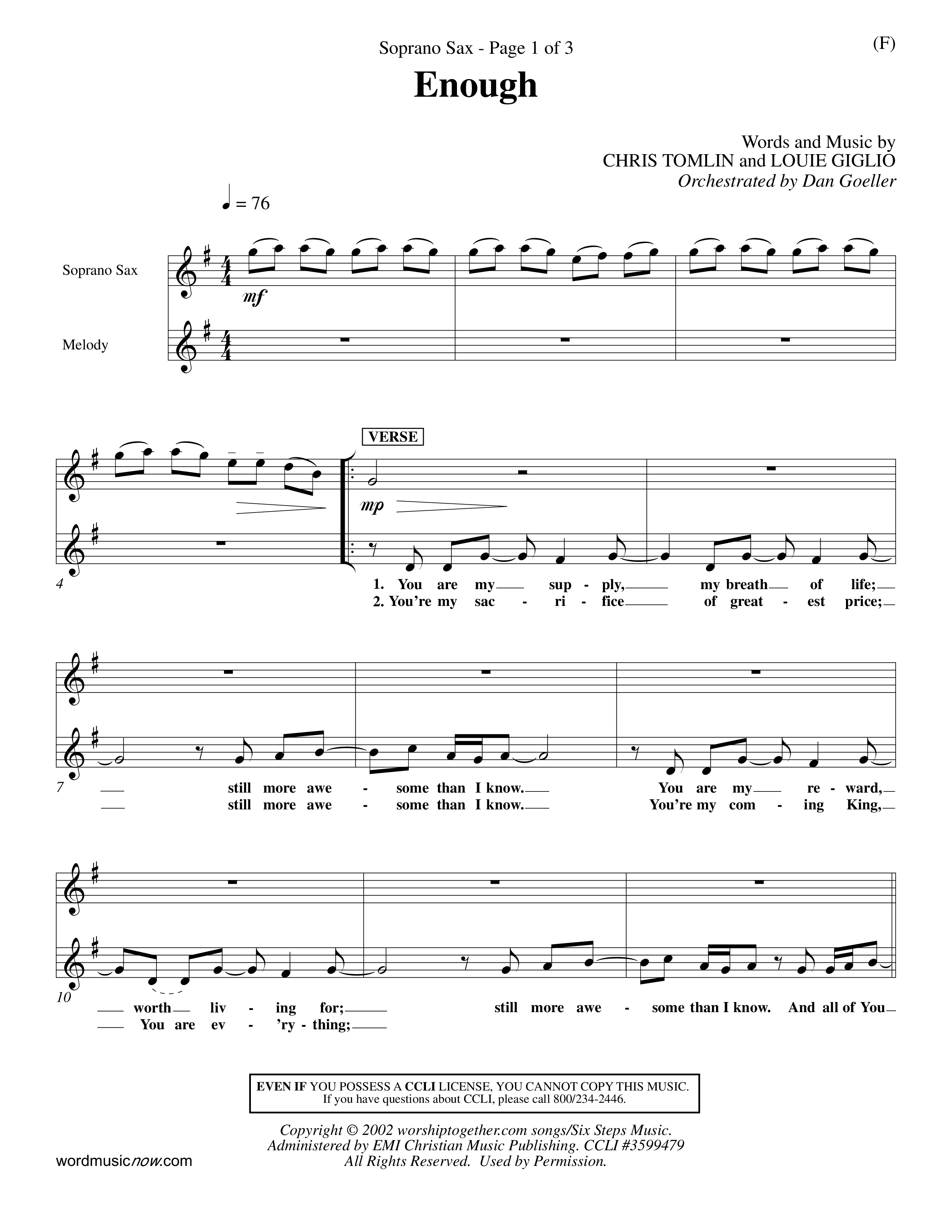 Enough (Choral Anthem SATB) Saxophone (Word Music Choral / Arr. Dan Goeller)