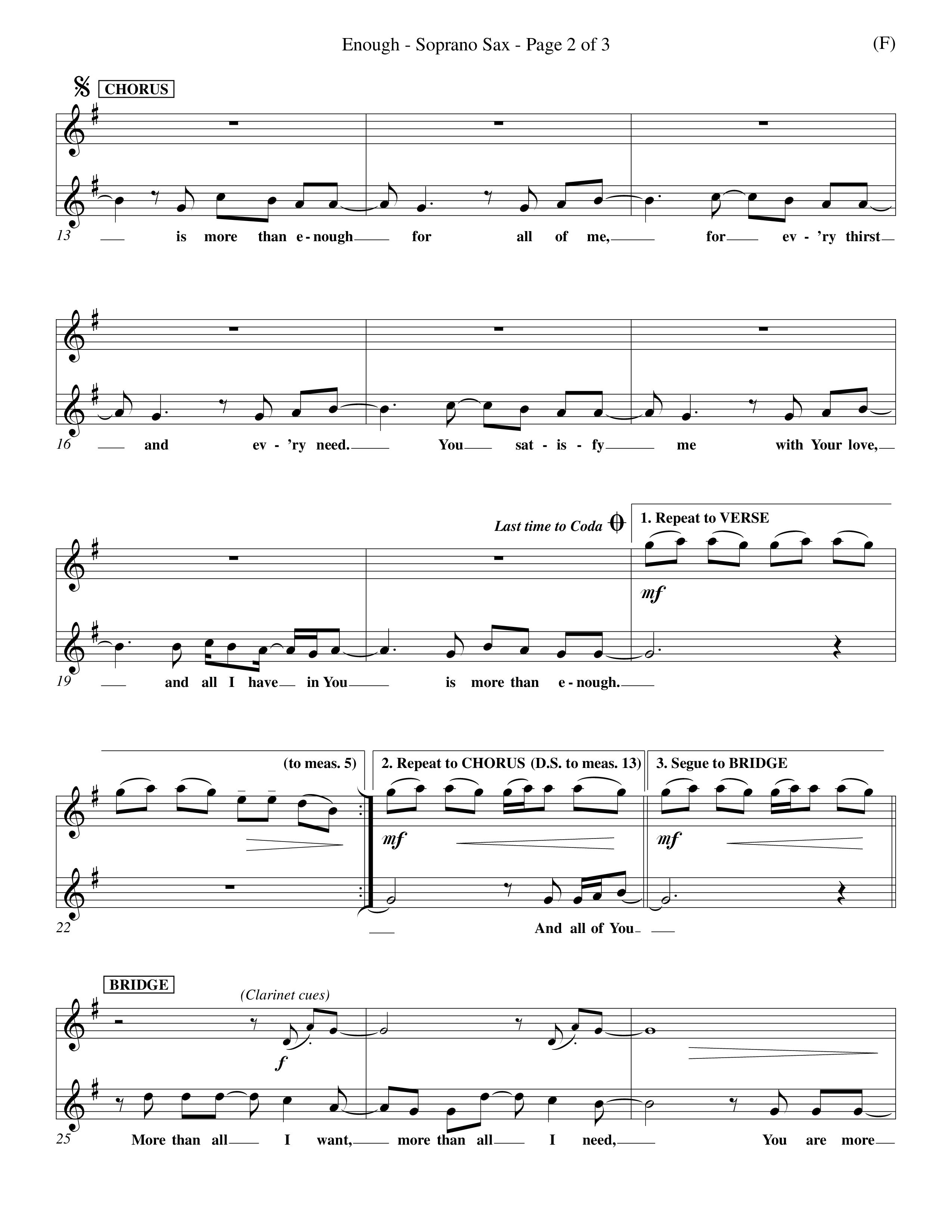Enough (Choral Anthem SATB) Saxophone (Word Music Choral / Arr. Dan Goeller)