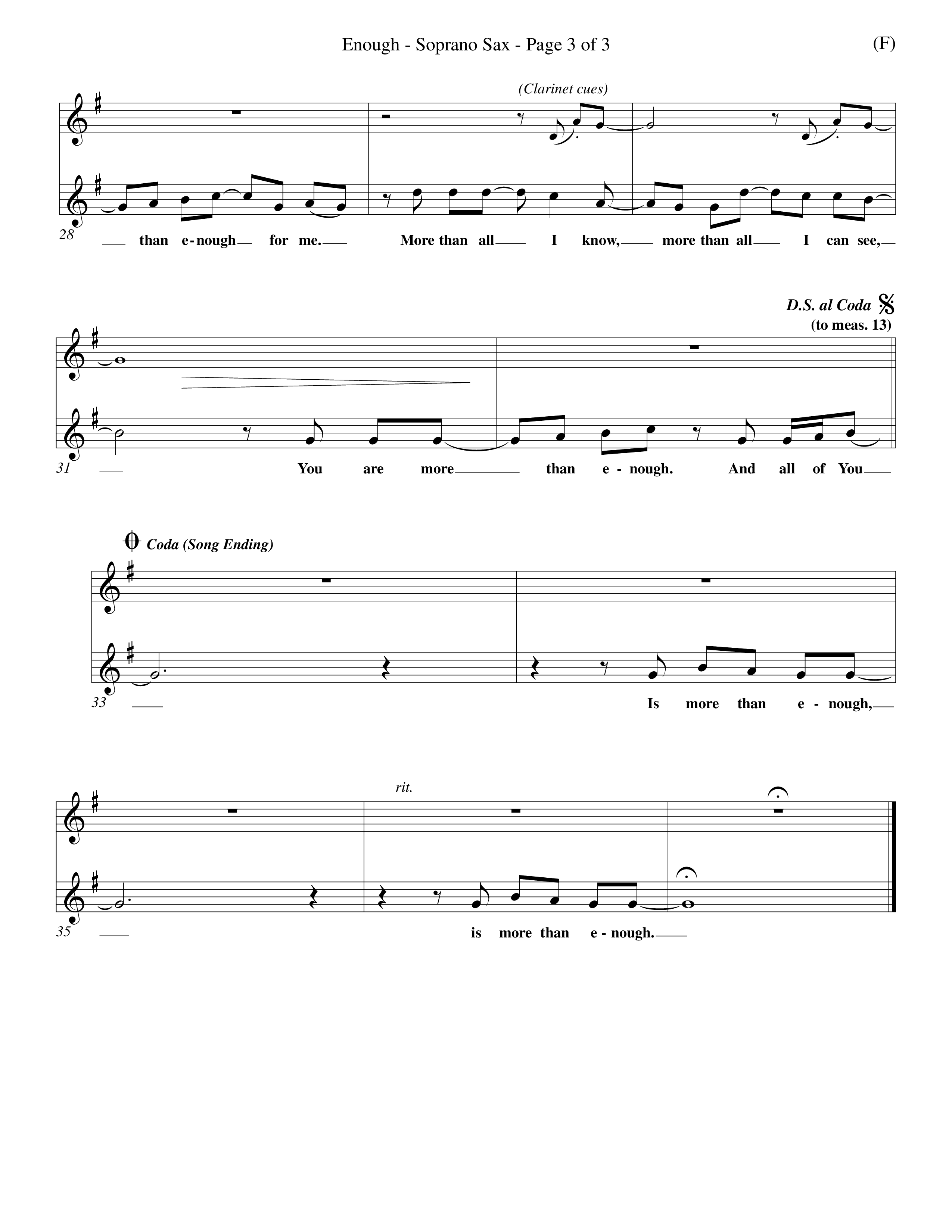 Enough (Choral Anthem SATB) Saxophone (Word Music Choral / Arr. Dan Goeller)