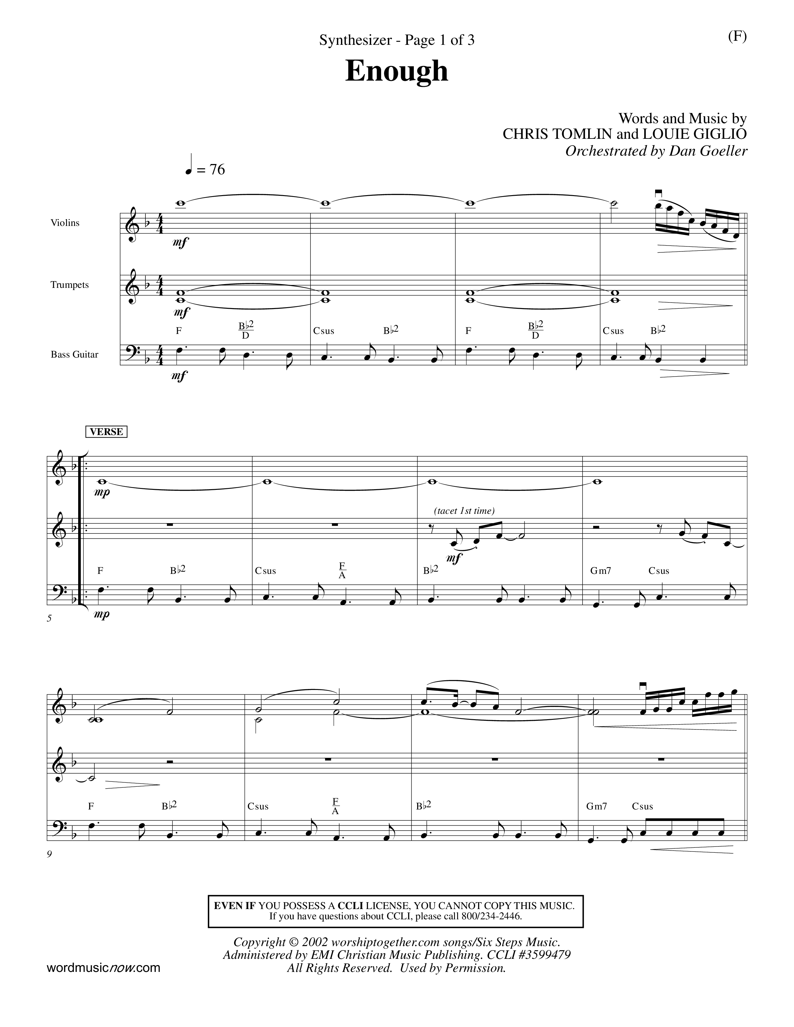 Enough (Choral Anthem SATB) Synth (Word Music Choral / Arr. Dan Goeller)