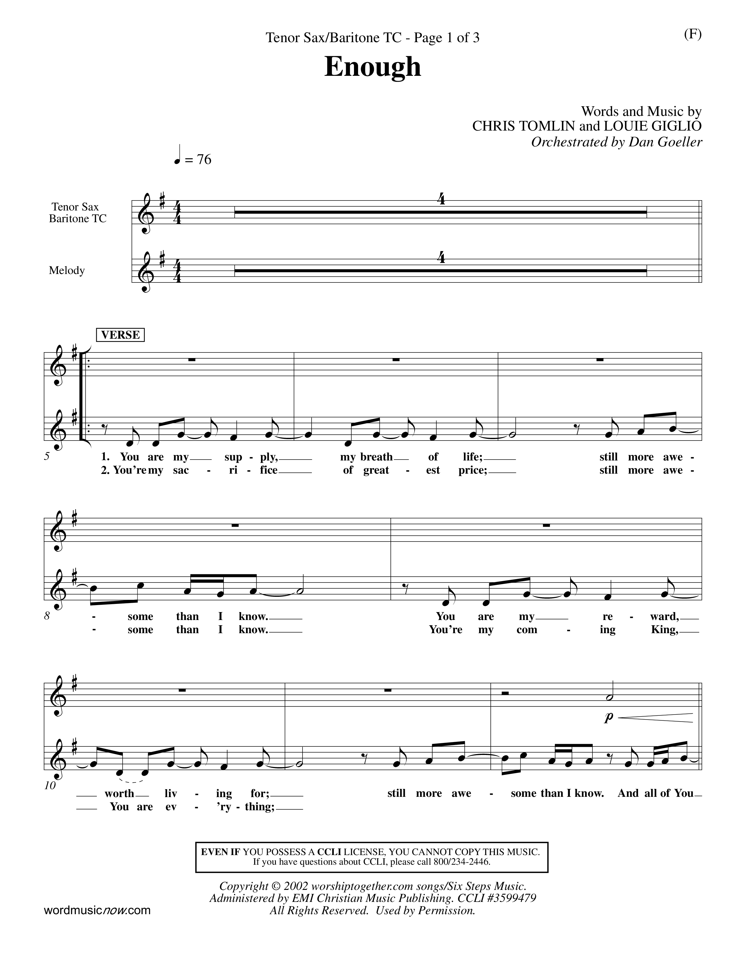 Enough (Choral Anthem SATB) Tenor Sax/Baritone T.C. (Word Music Choral / Arr. Dan Goeller)