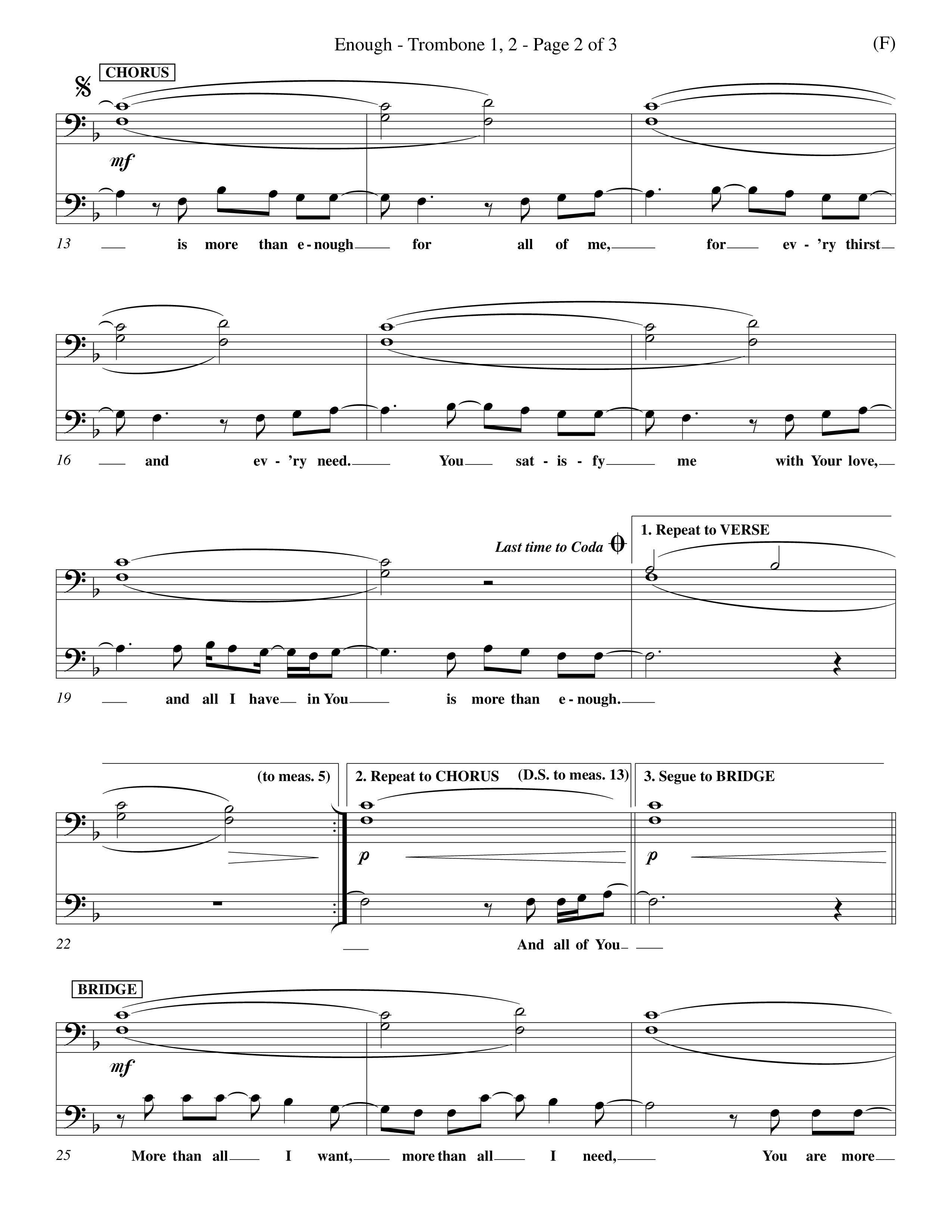 Enough (Choral Anthem SATB) Trombone 1/2 (Word Music Choral / Arr. Dan Goeller)
