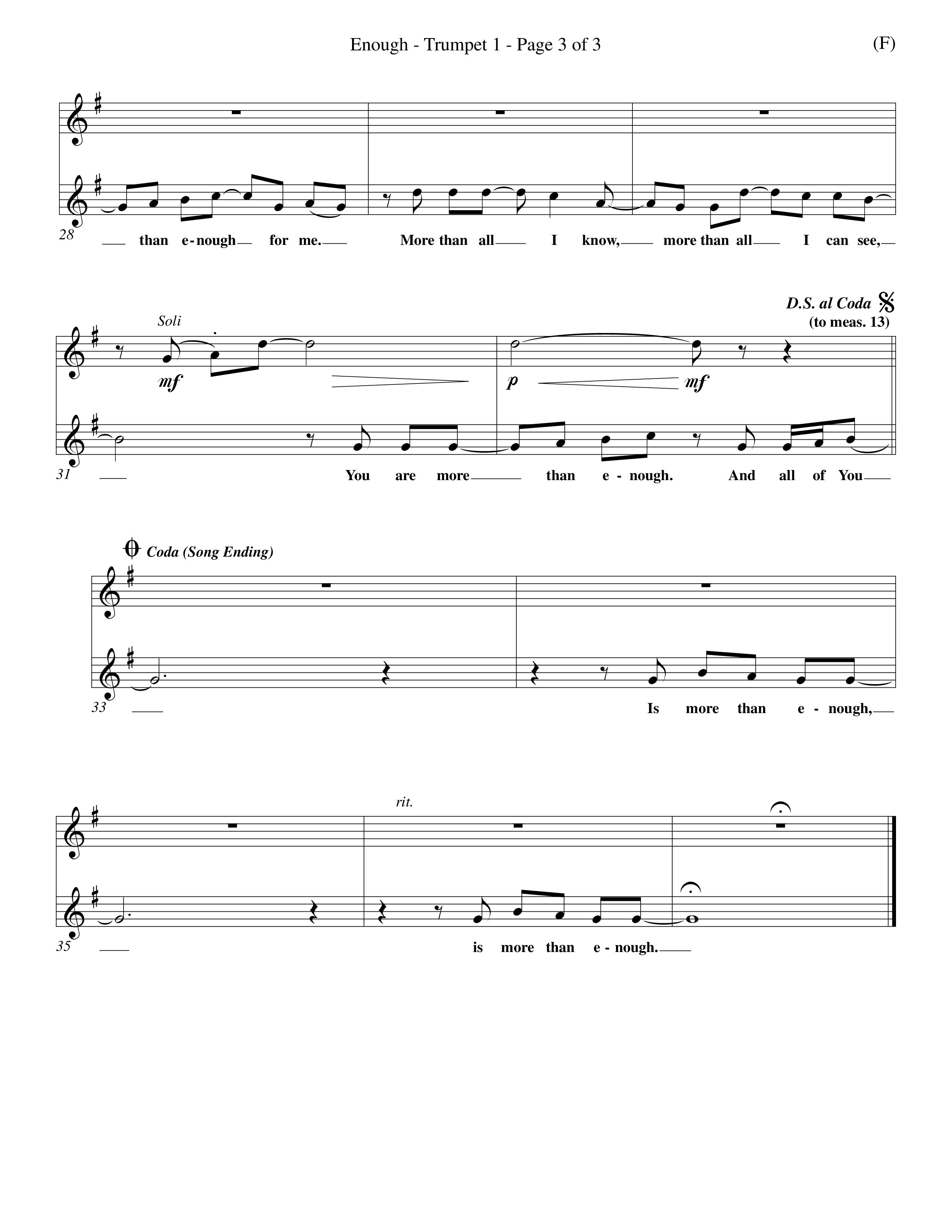 Enough (Choral Anthem SATB) Trumpet 1 (Word Music Choral / Arr. Dan Goeller)