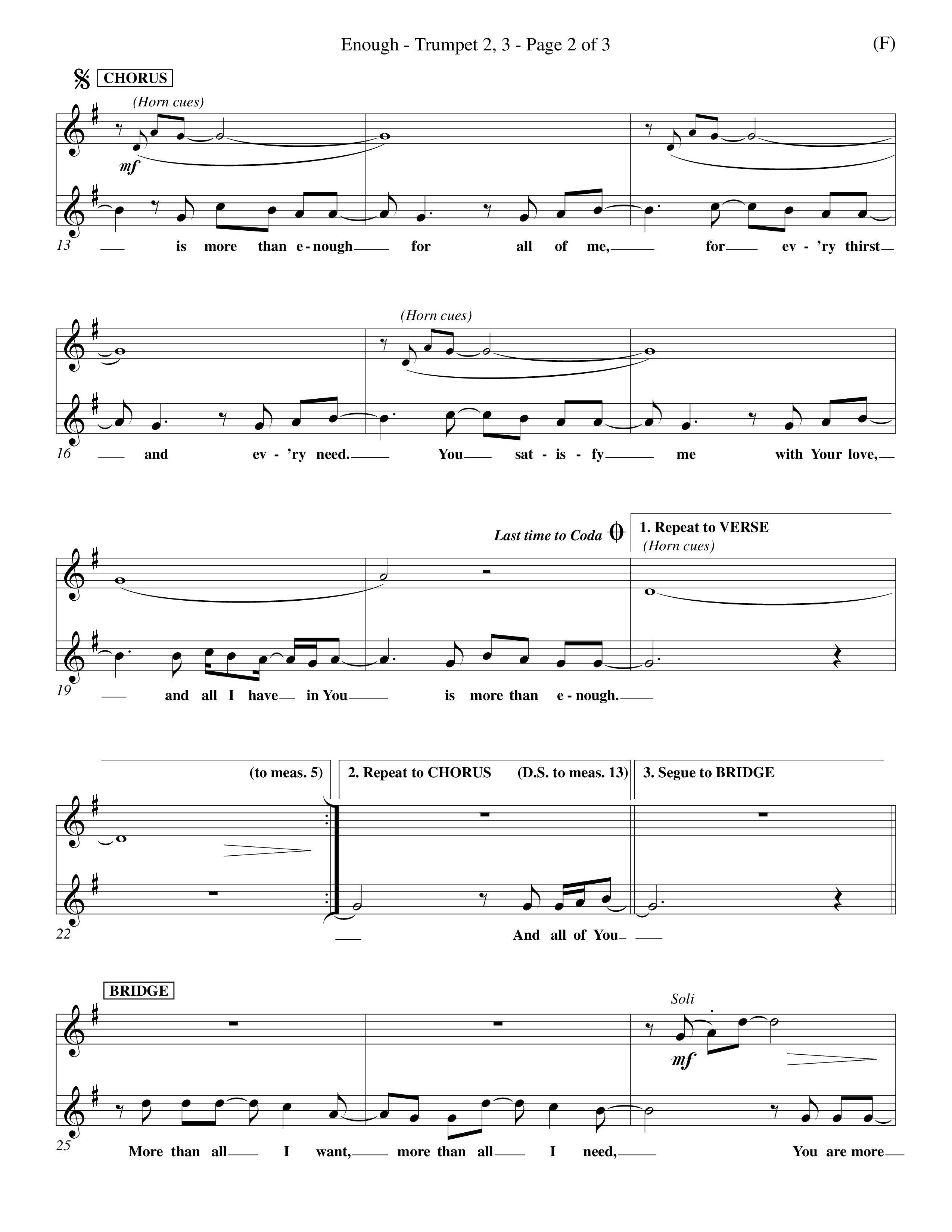 Enough (Choral Anthem SATB) Trumpet 2/3 (Word Music Choral / Arr. Dan Goeller)