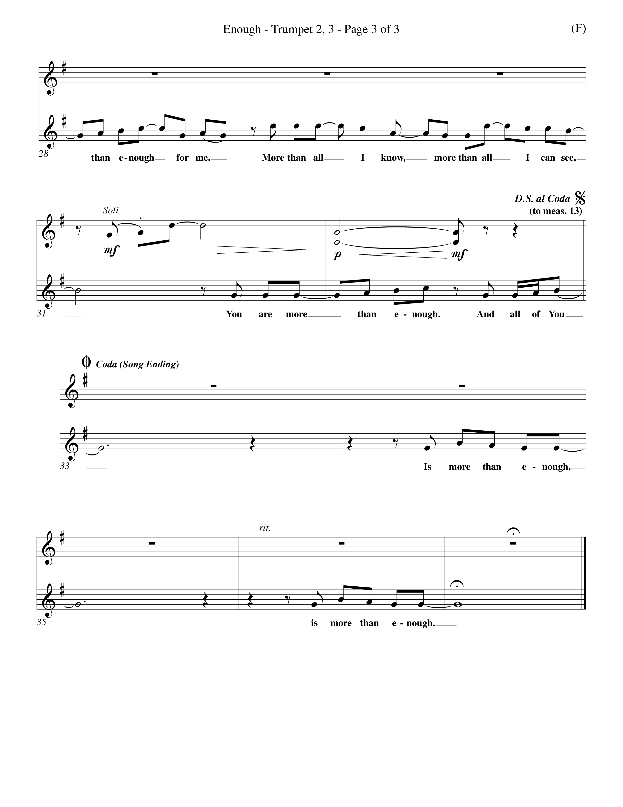 Enough (Choral Anthem SATB) Trumpet 2/3 (Word Music Choral / Arr. Dan Goeller)