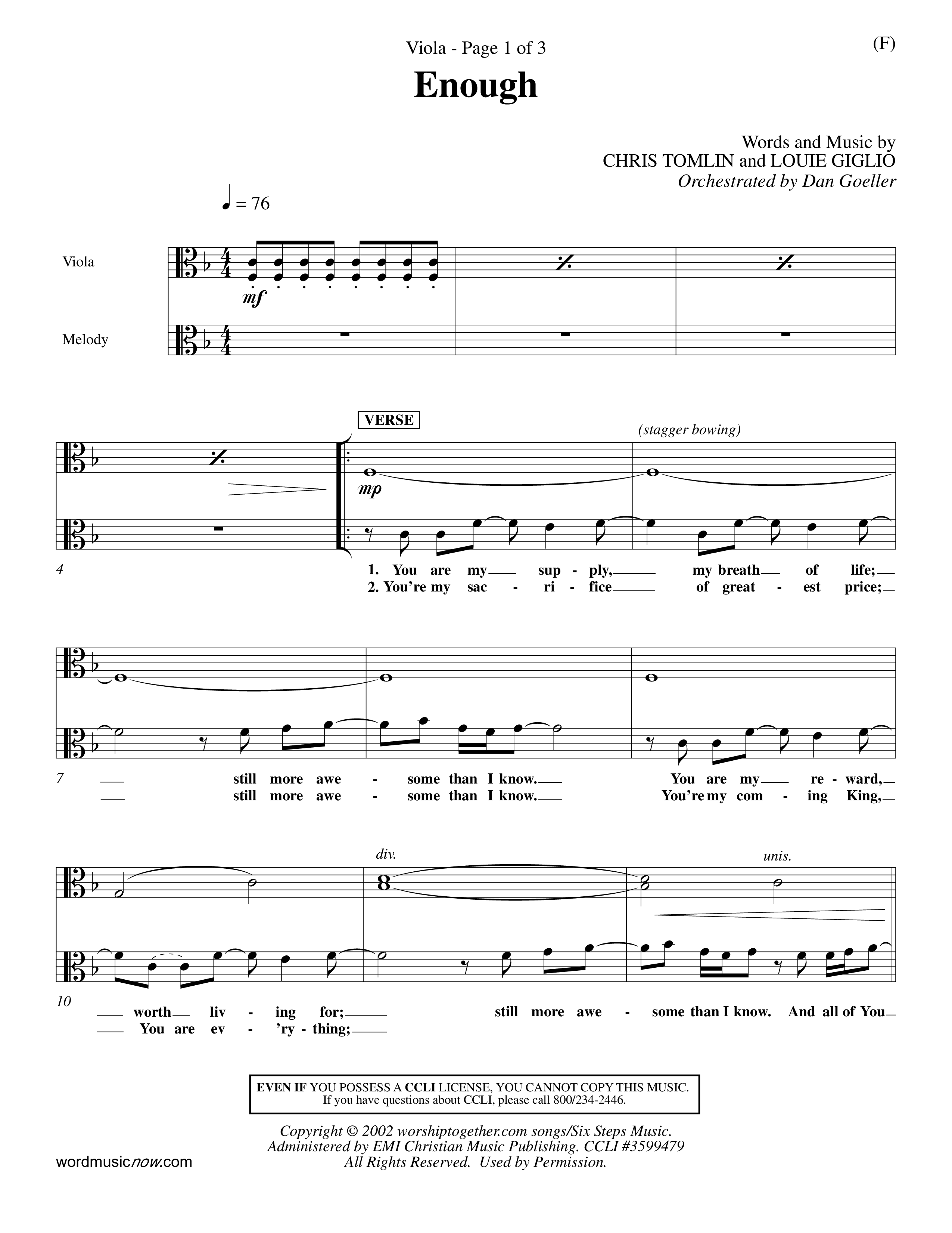 Enough (Choral Anthem SATB) Viola (Word Music Choral / Arr. Dan Goeller)