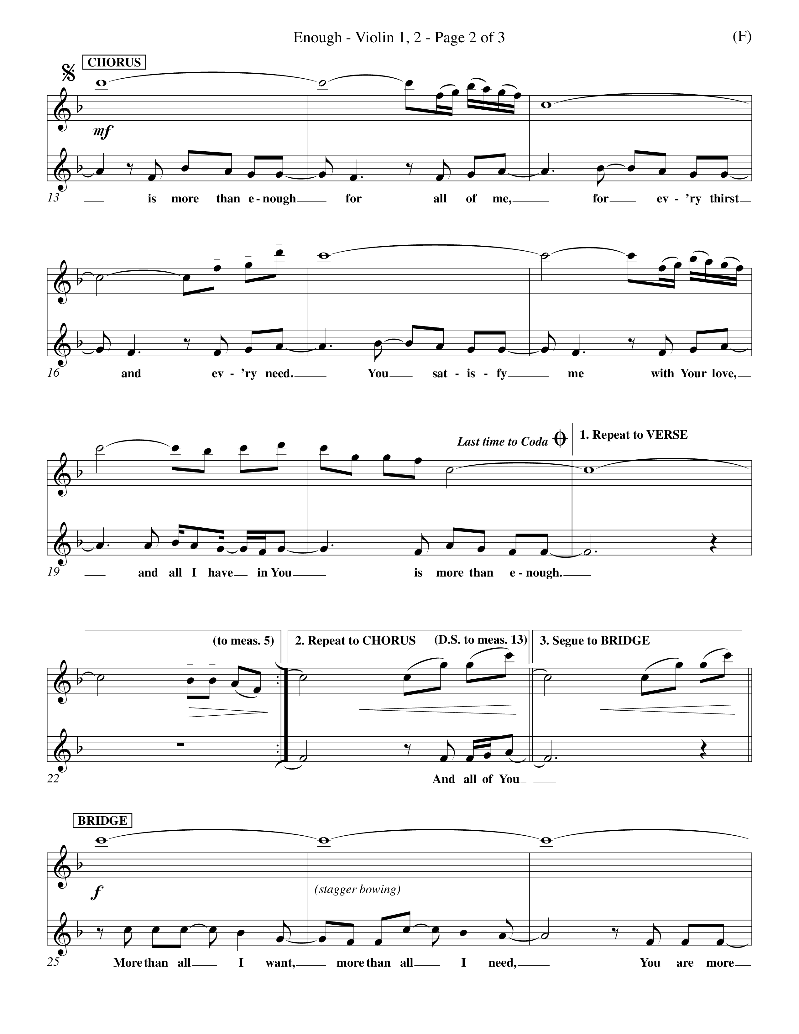Enough (Choral Anthem SATB) Violin 1/2 (Word Music Choral / Arr. Dan Goeller)