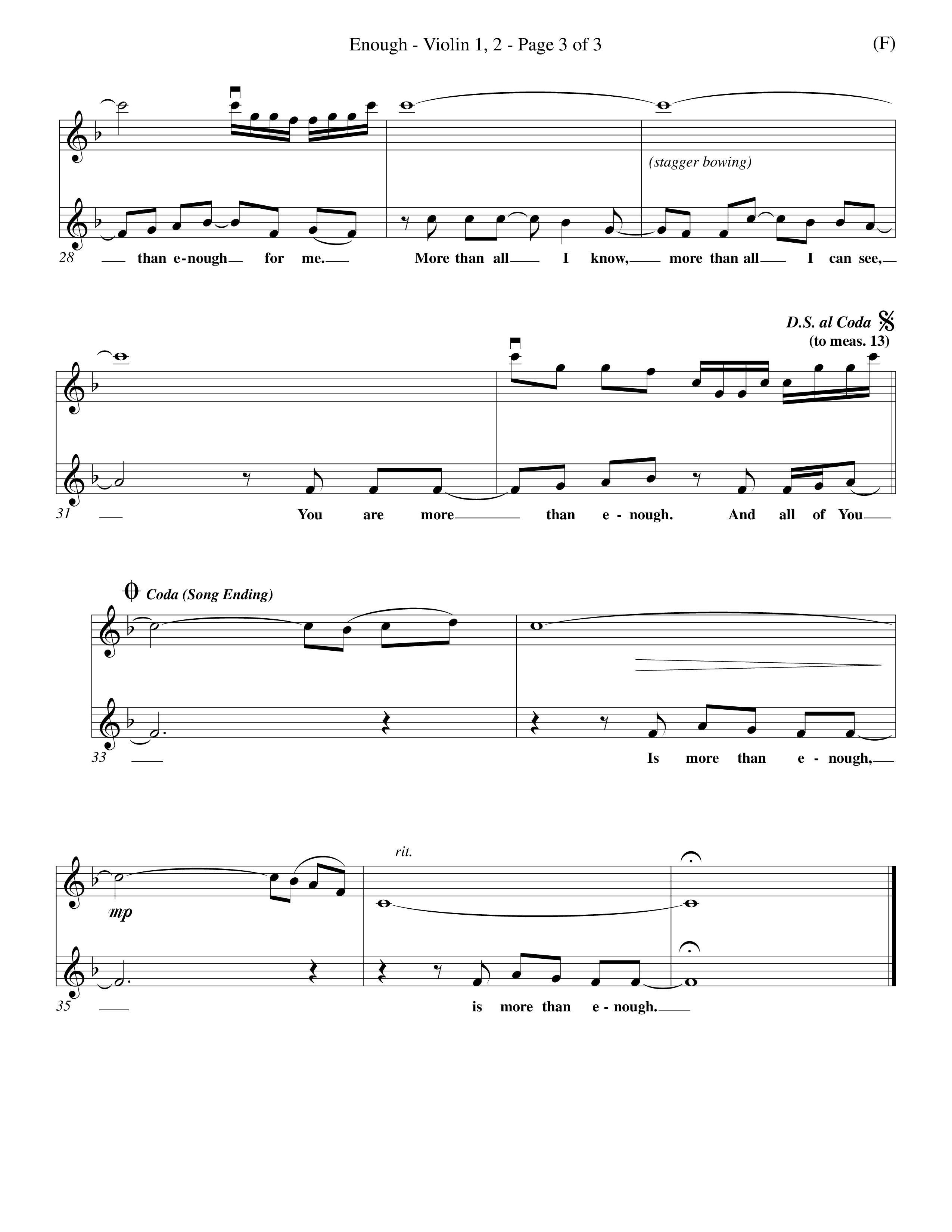 Enough (Choral Anthem SATB) Violin 1/2 (Word Music Choral / Arr. Dan Goeller)