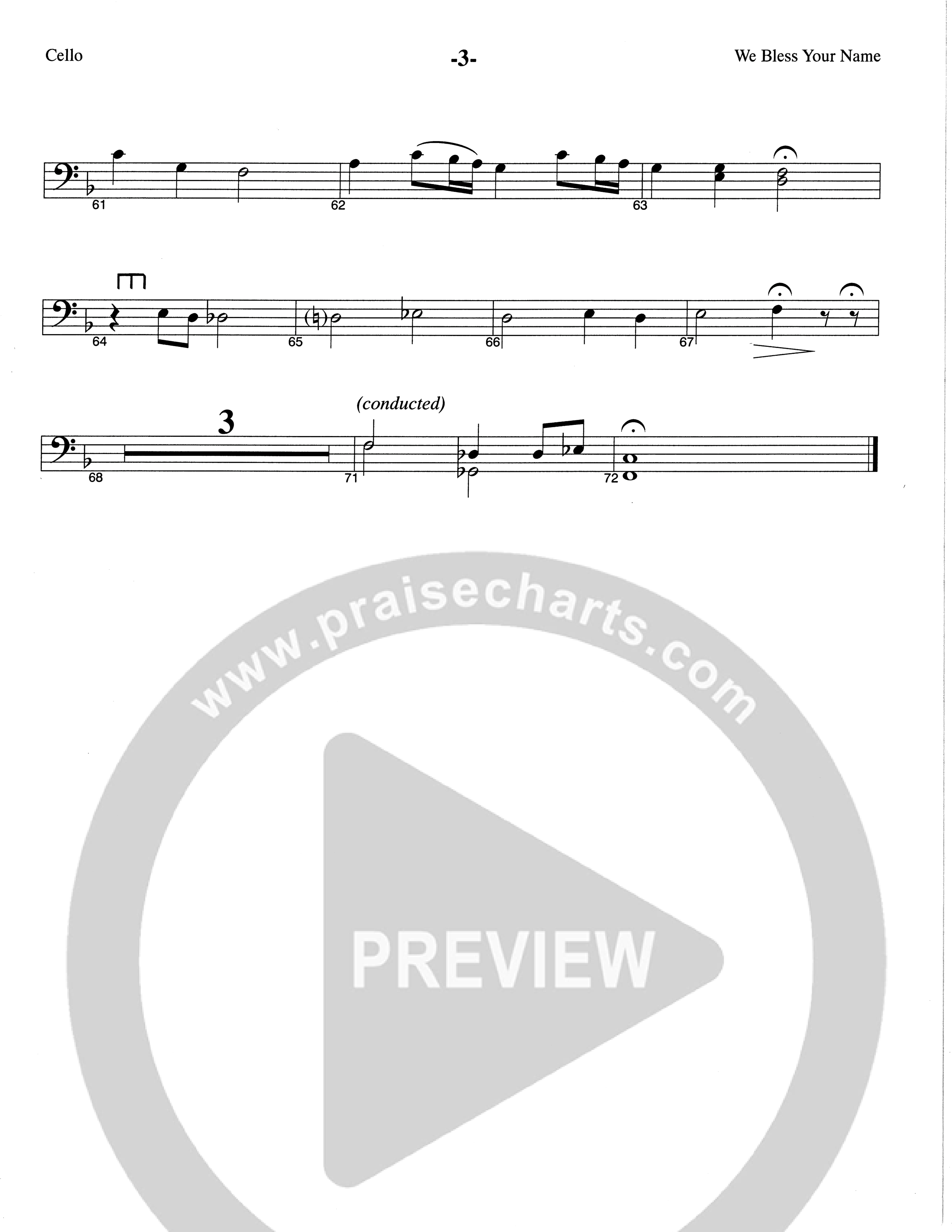 We Bless Your Name (Choral Anthem SATB) Cello (The Brooklyn Tabernacle Choir / Arr. Carol Cymbala / Orch. Lari Goss)