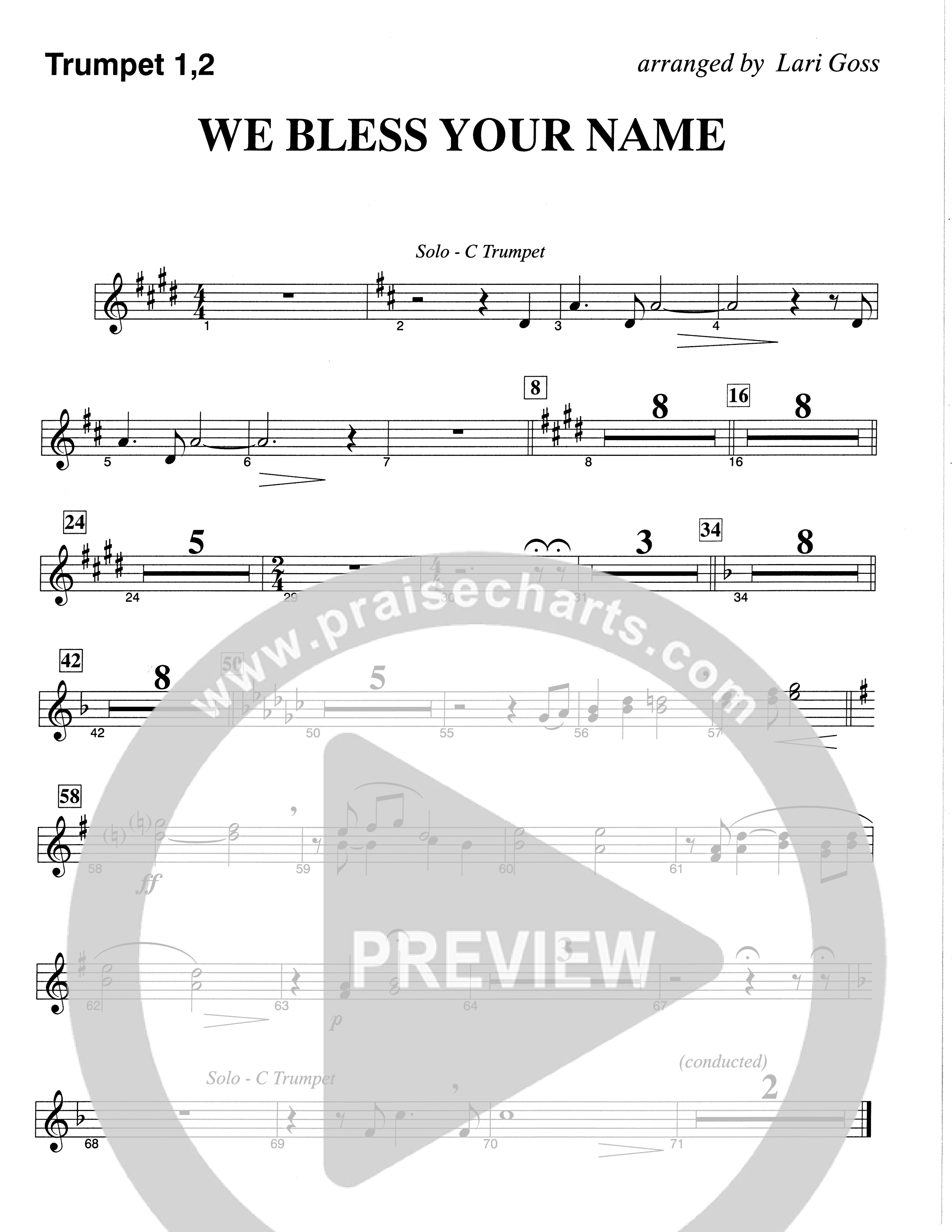 We Bless Your Name (Choral Anthem SATB) Trumpet 1,2 (The Brooklyn Tabernacle Choir / Arr. Carol Cymbala / Orch. Lari Goss)