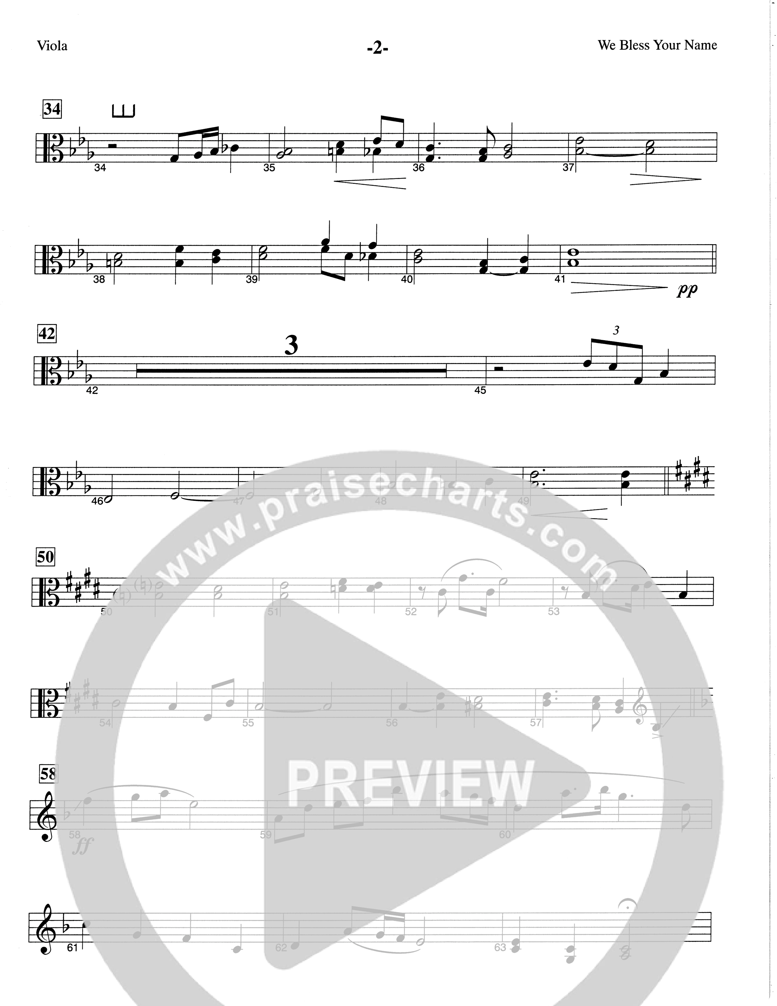 We Bless Your Name (Choral Anthem SATB) Viola (The Brooklyn Tabernacle Choir / Arr. Carol Cymbala / Orch. Lari Goss)