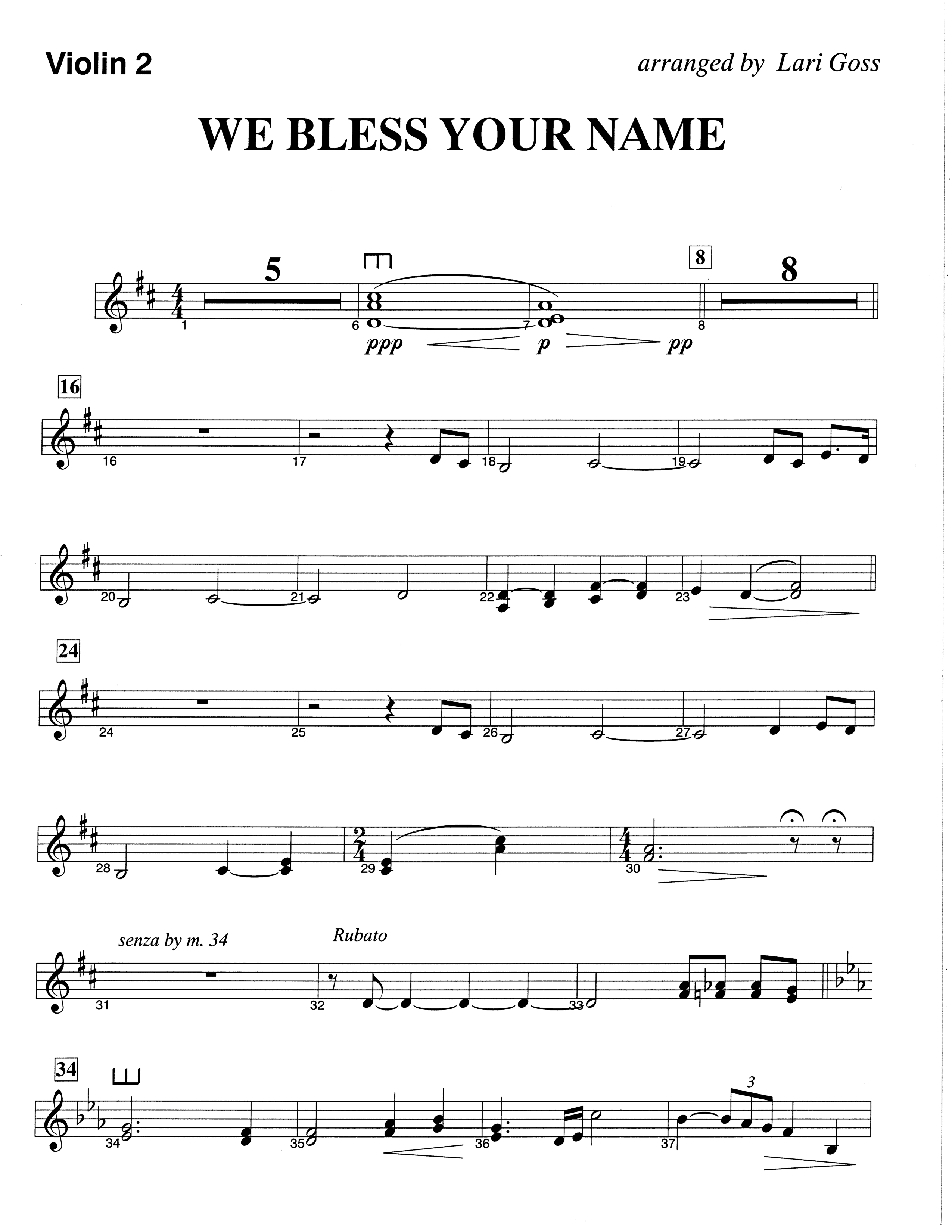 We Bless Your Name (Choral Anthem SATB) Violin 2 (The Brooklyn Tabernacle Choir / Arr. Carol Cymbala / Orch. Lari Goss)