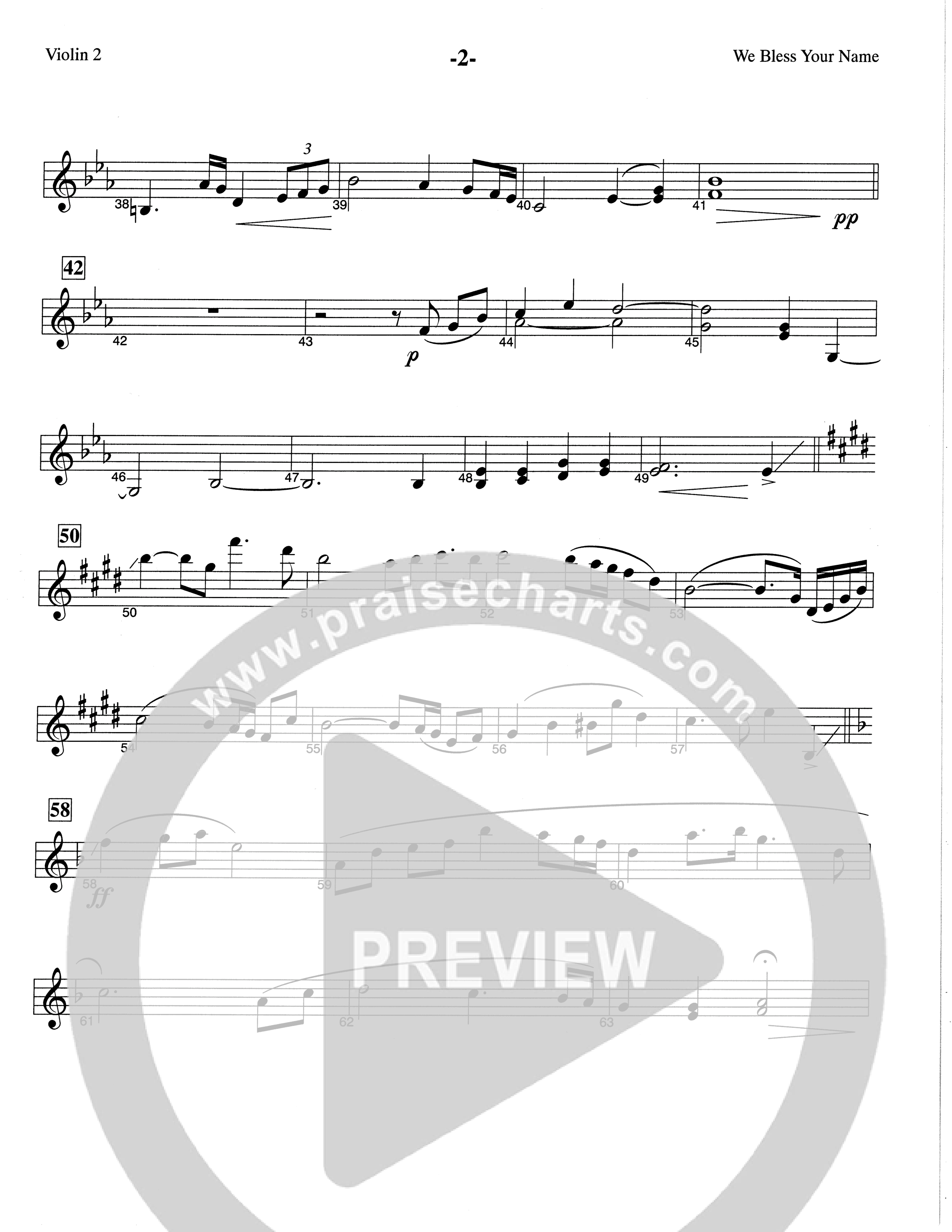 We Bless Your Name (Choral Anthem SATB) Violin 2 (The Brooklyn Tabernacle Choir / Arr. Carol Cymbala / Orch. Lari Goss)