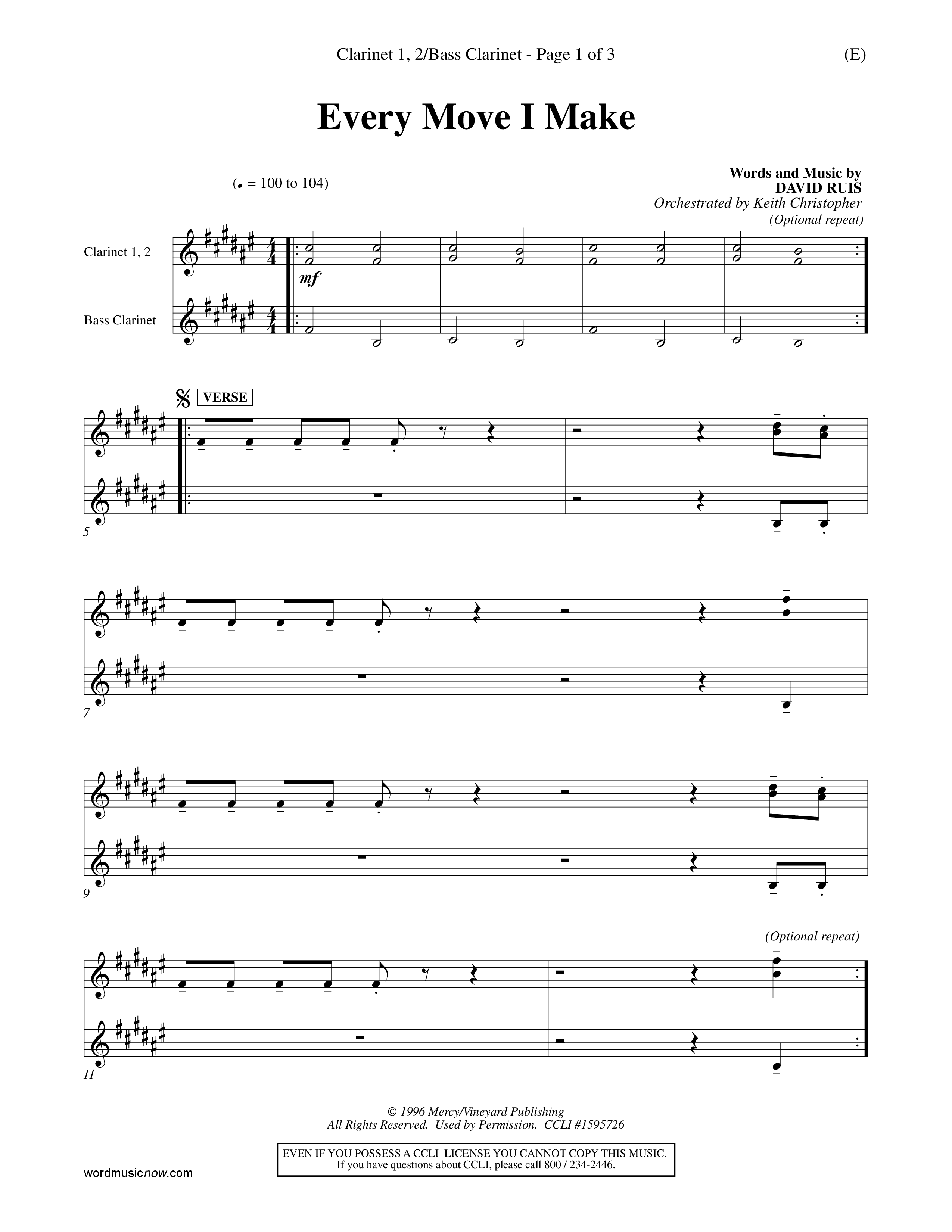Every Move I Make (Choral Anthem SATB) Clarinet 1/2, Bass Clarinet (Word Music Choral / Arr. Keith Christopher)