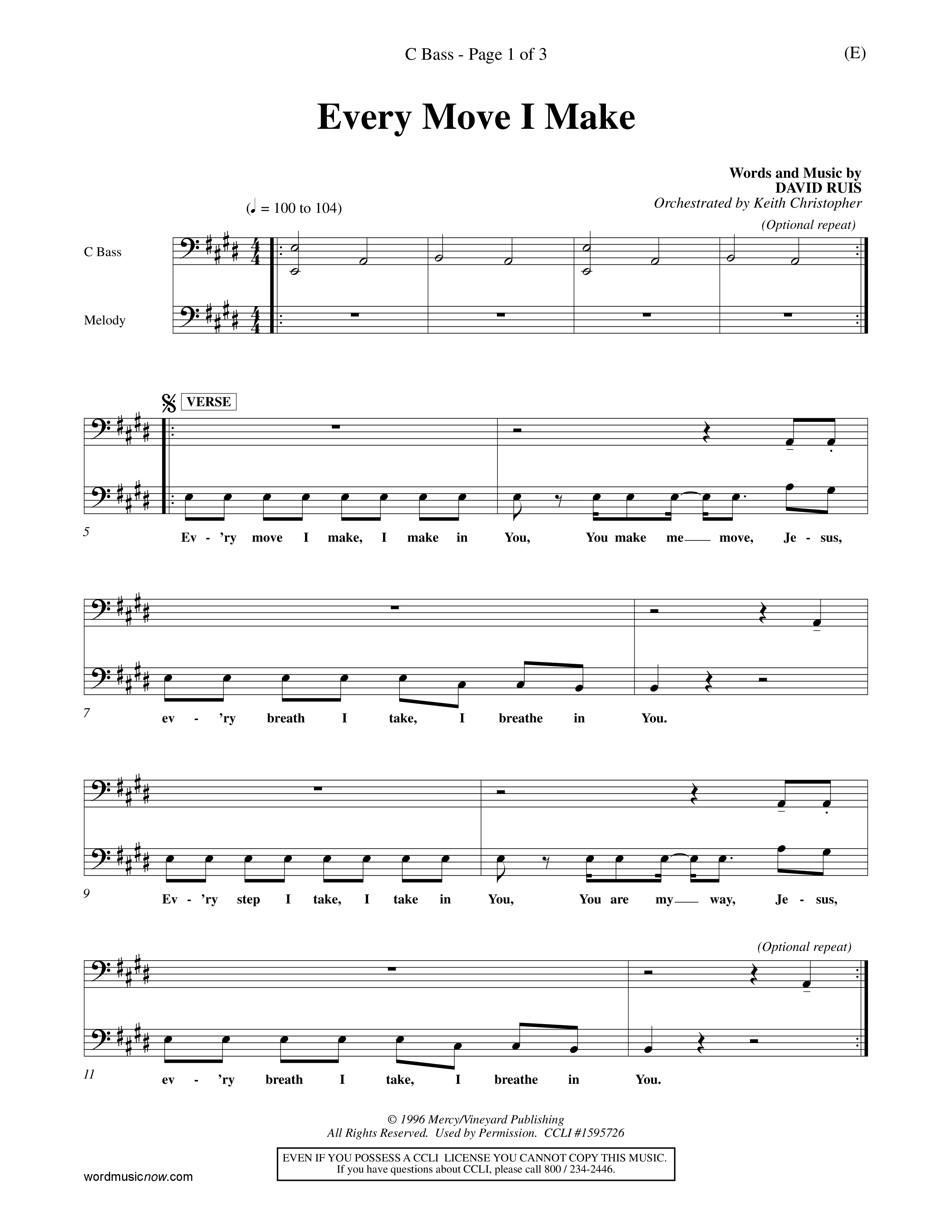 Every Move I Make (Choral Anthem SATB) Contrabass (Word Music Choral / Arr. Keith Christopher)