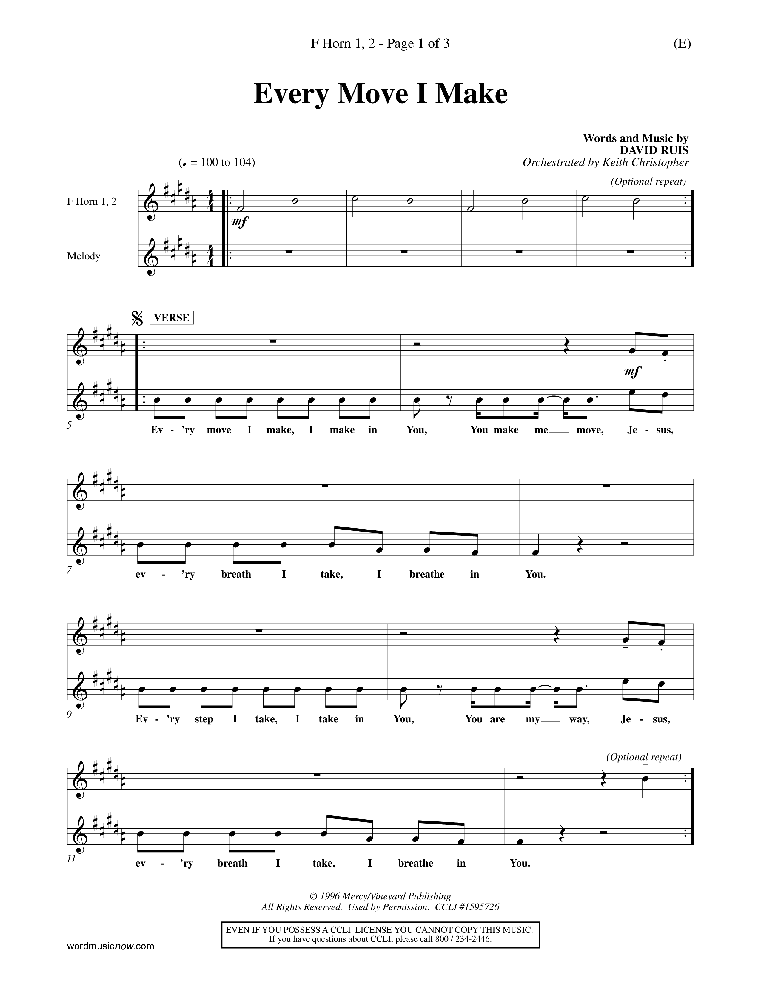 Every Move I Make (Choral Anthem SATB) French Horn (Word Music Choral / Arr. Keith Christopher)