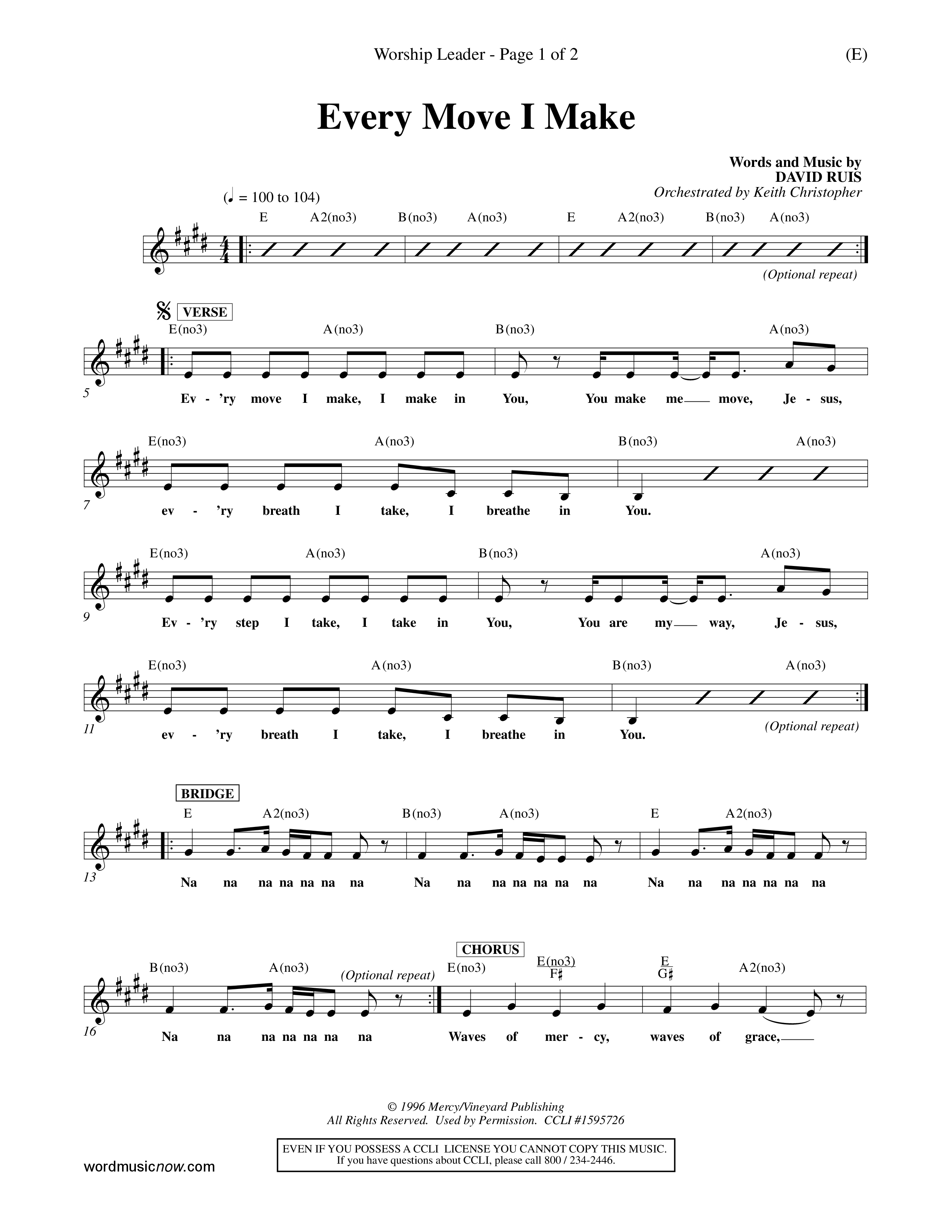 Every Move I Make (Choral Anthem SATB) Lead Sheet (Mel) (Word Music Choral / Arr. Keith Christopher)