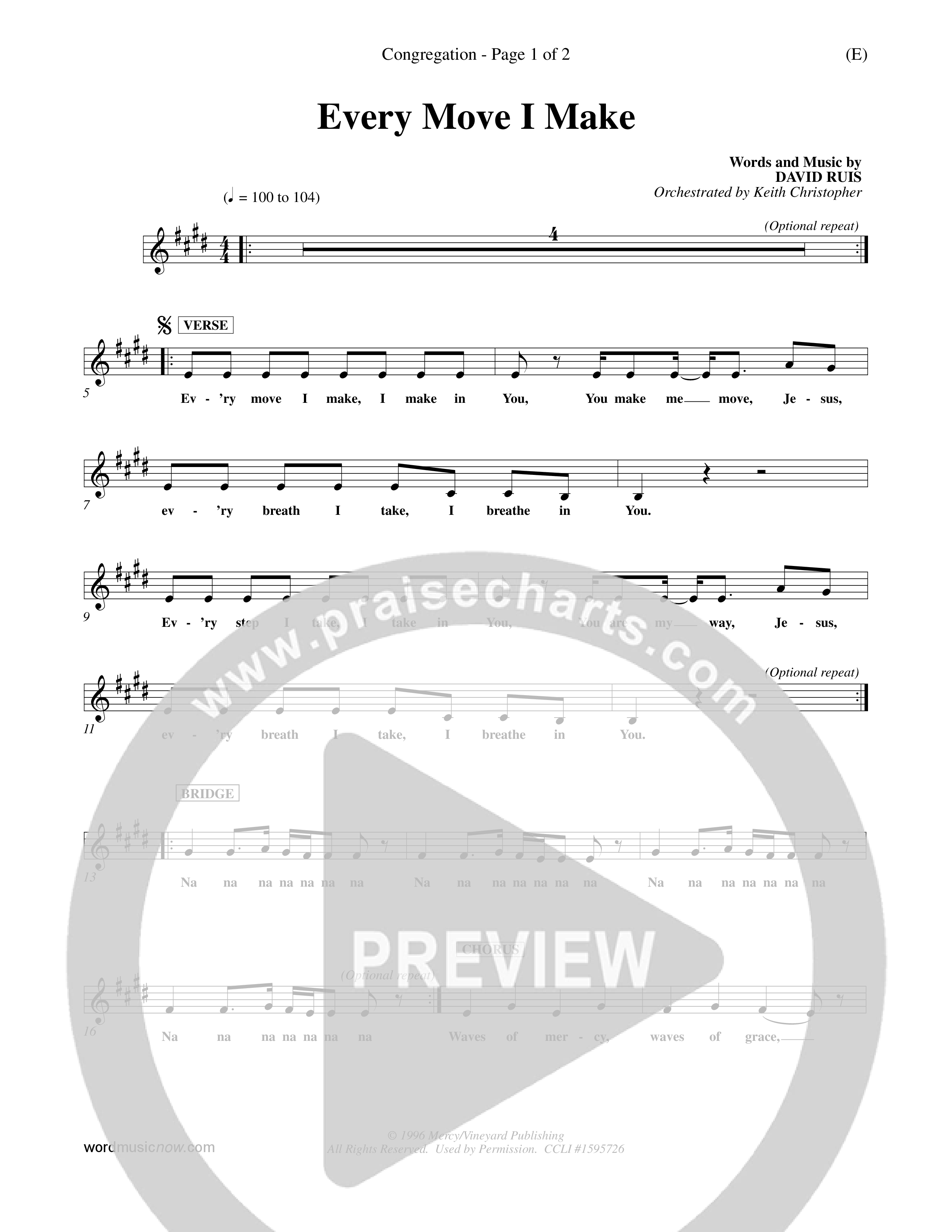 Every Move I Make (Choral Anthem SATB) Lead Sheet (Mel) (Word Music Choral / Arr. Keith Christopher)