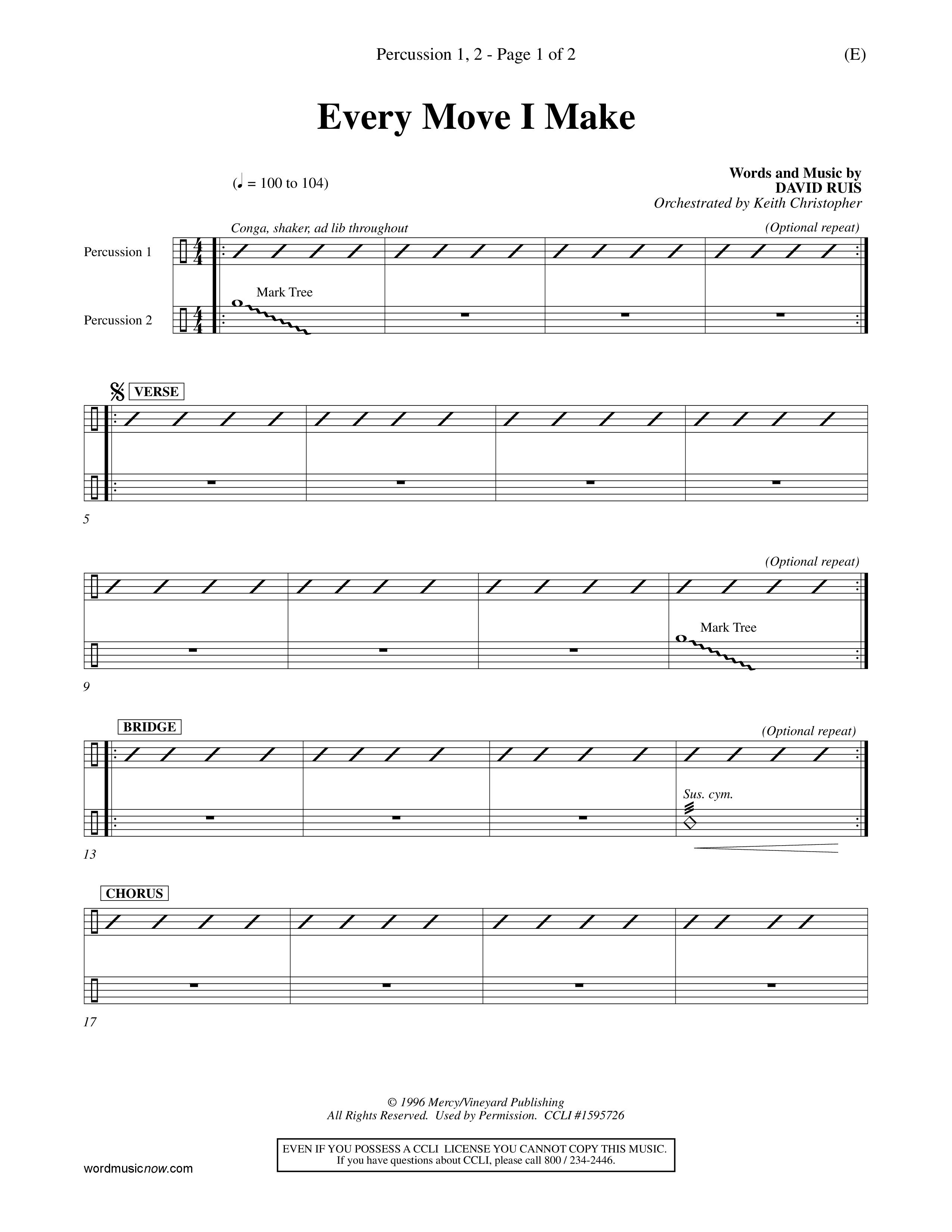 Every Move I Make (Choral Anthem SATB) Percussion 1/2 (Word Music Choral / Arr. Keith Christopher)