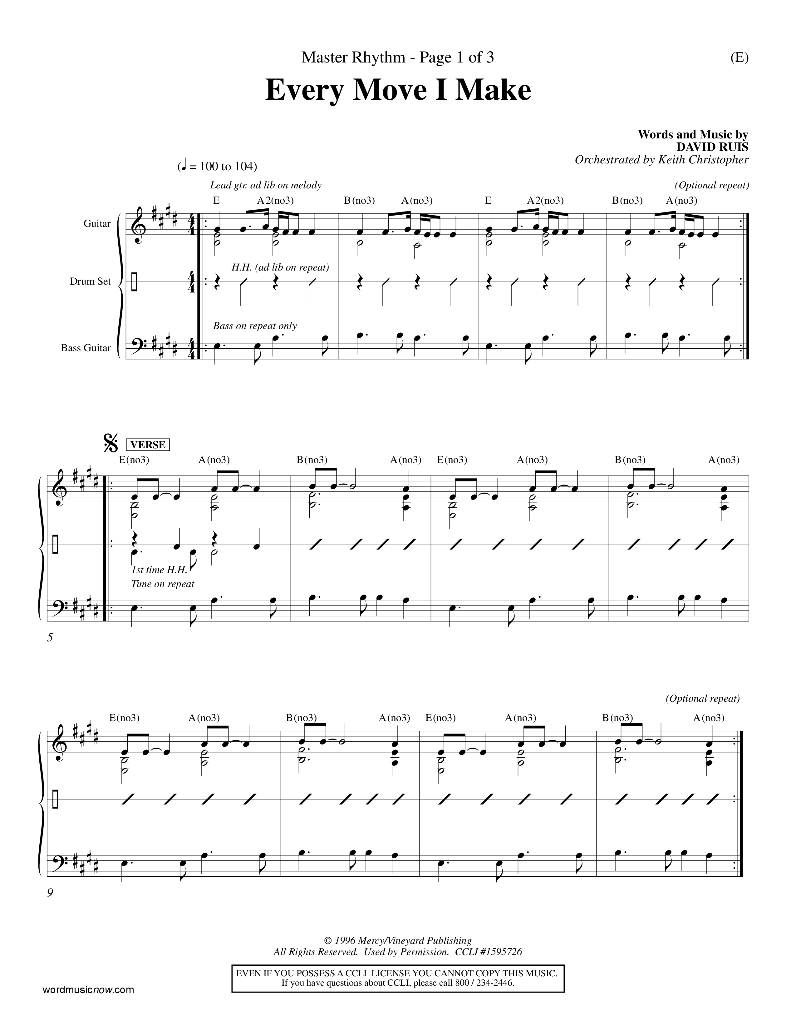 Every Move I Make (Choral Anthem SATB) Rhythm Chart (Word Music Choral / Arr. Keith Christopher)