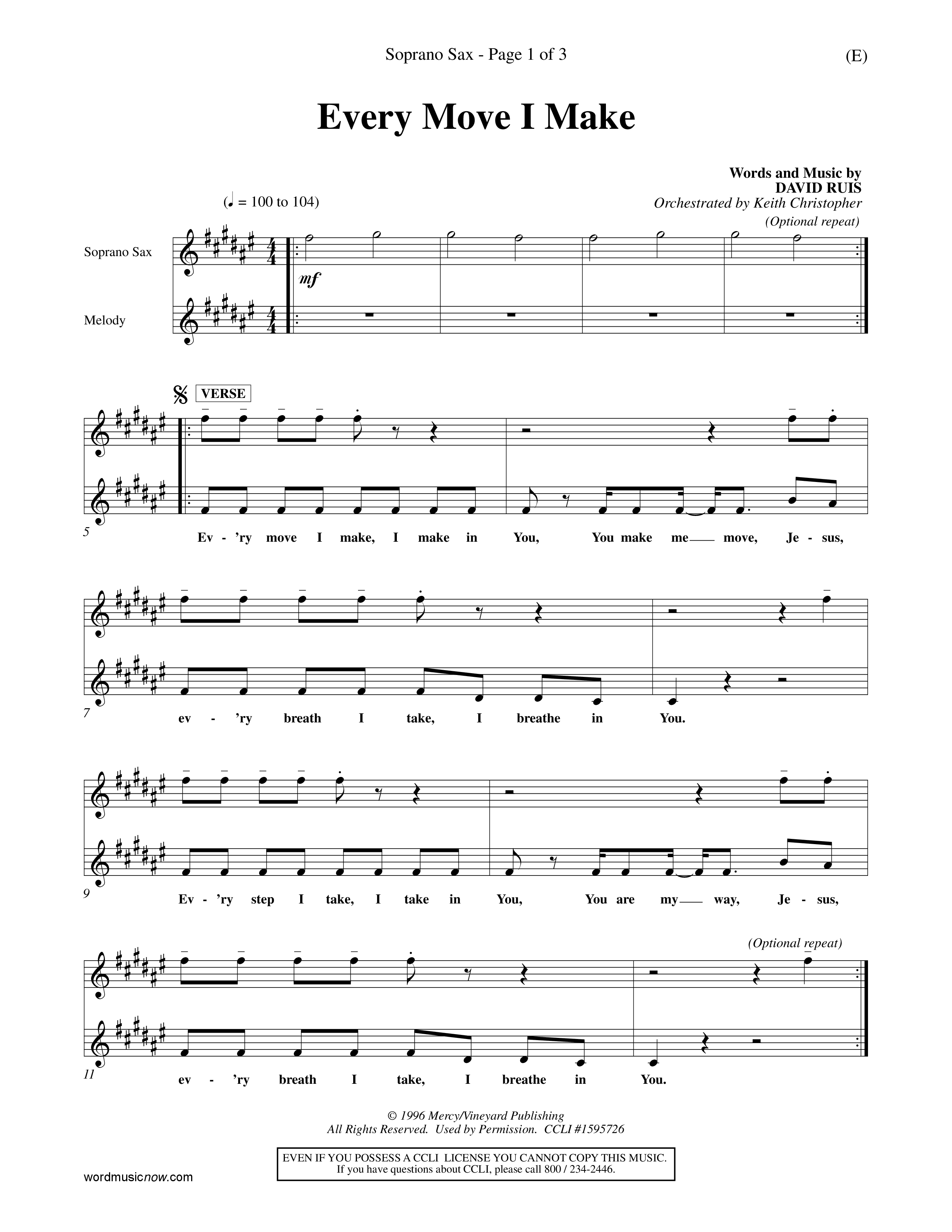 Every Move I Make (Choral Anthem SATB) Saxophone (Word Music Choral / Arr. Keith Christopher)