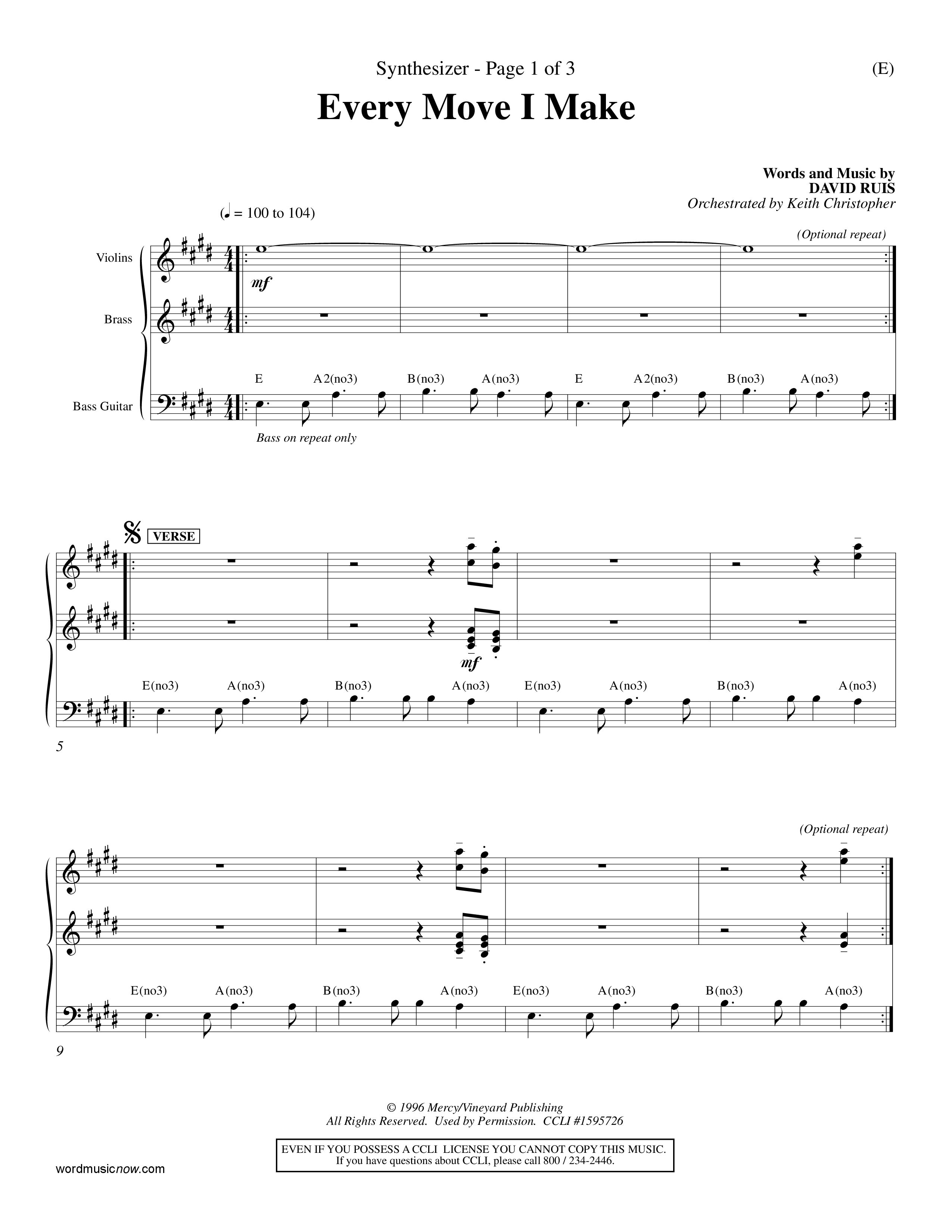 Every Move I Make (Choral Anthem SATB) Synth (Word Music Choral / Arr. Keith Christopher)