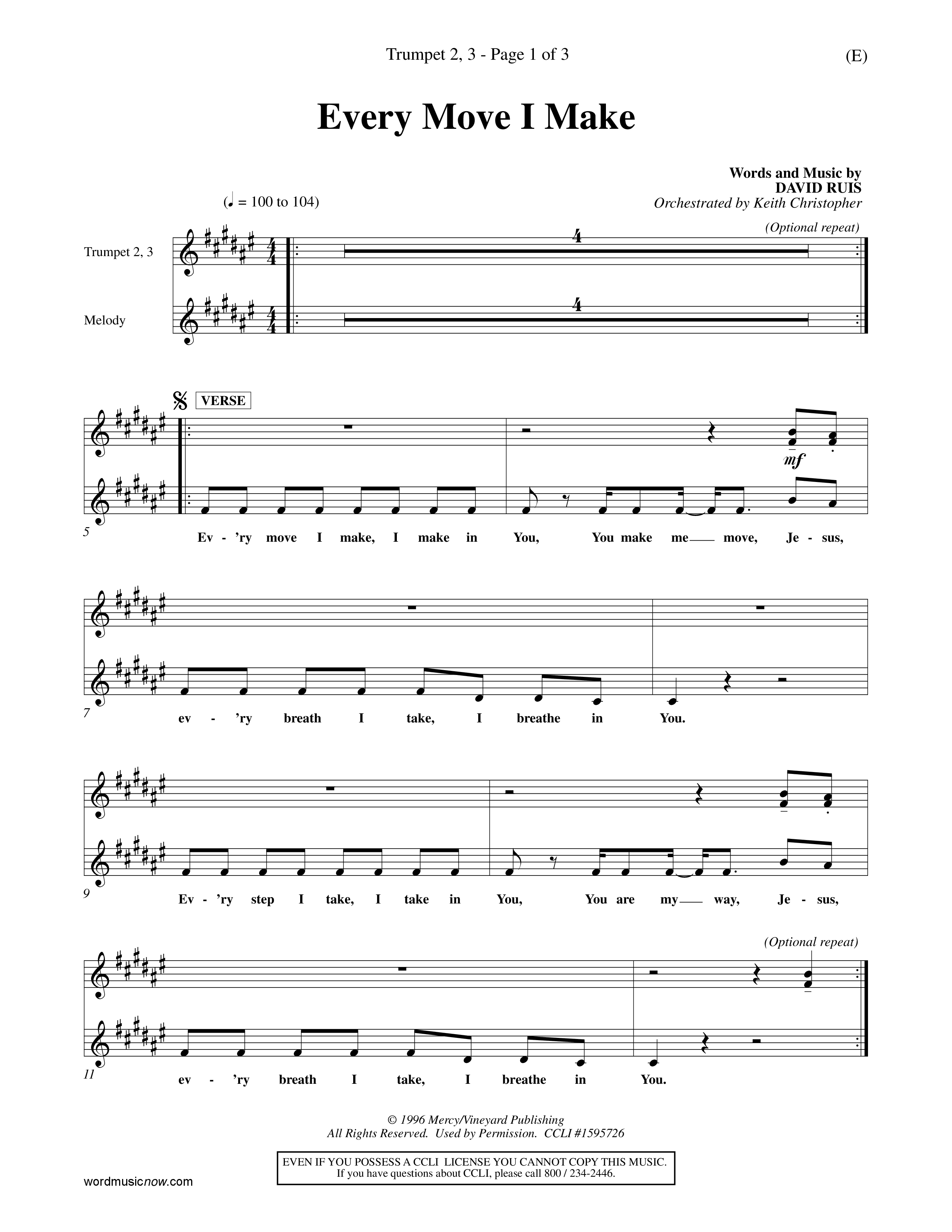 Every Move I Make (Choral Anthem SATB) Trumpet 2/3 (Word Music Choral / Arr. Keith Christopher)