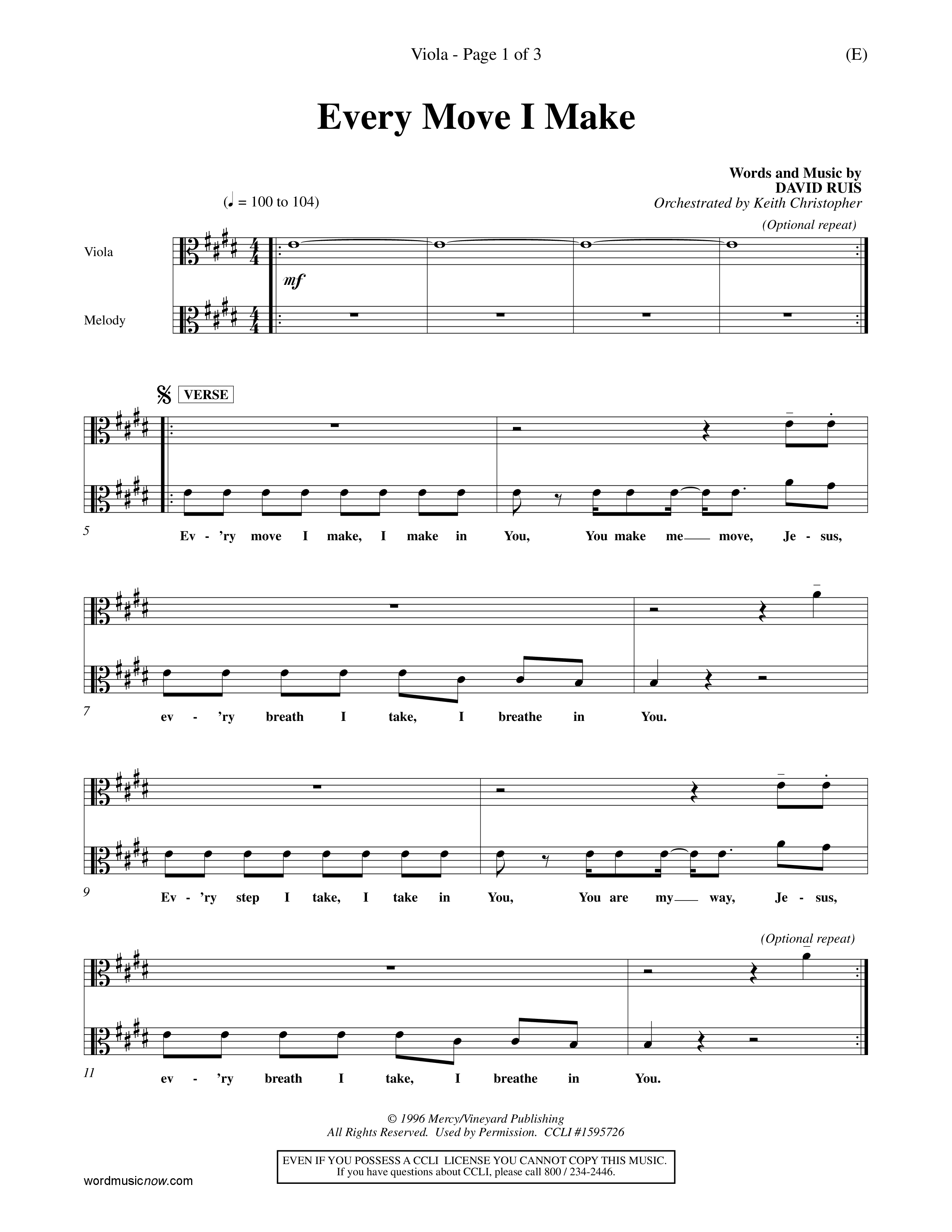 Every Move I Make (Choral Anthem SATB) Viola (Word Music Choral / Arr. Keith Christopher)