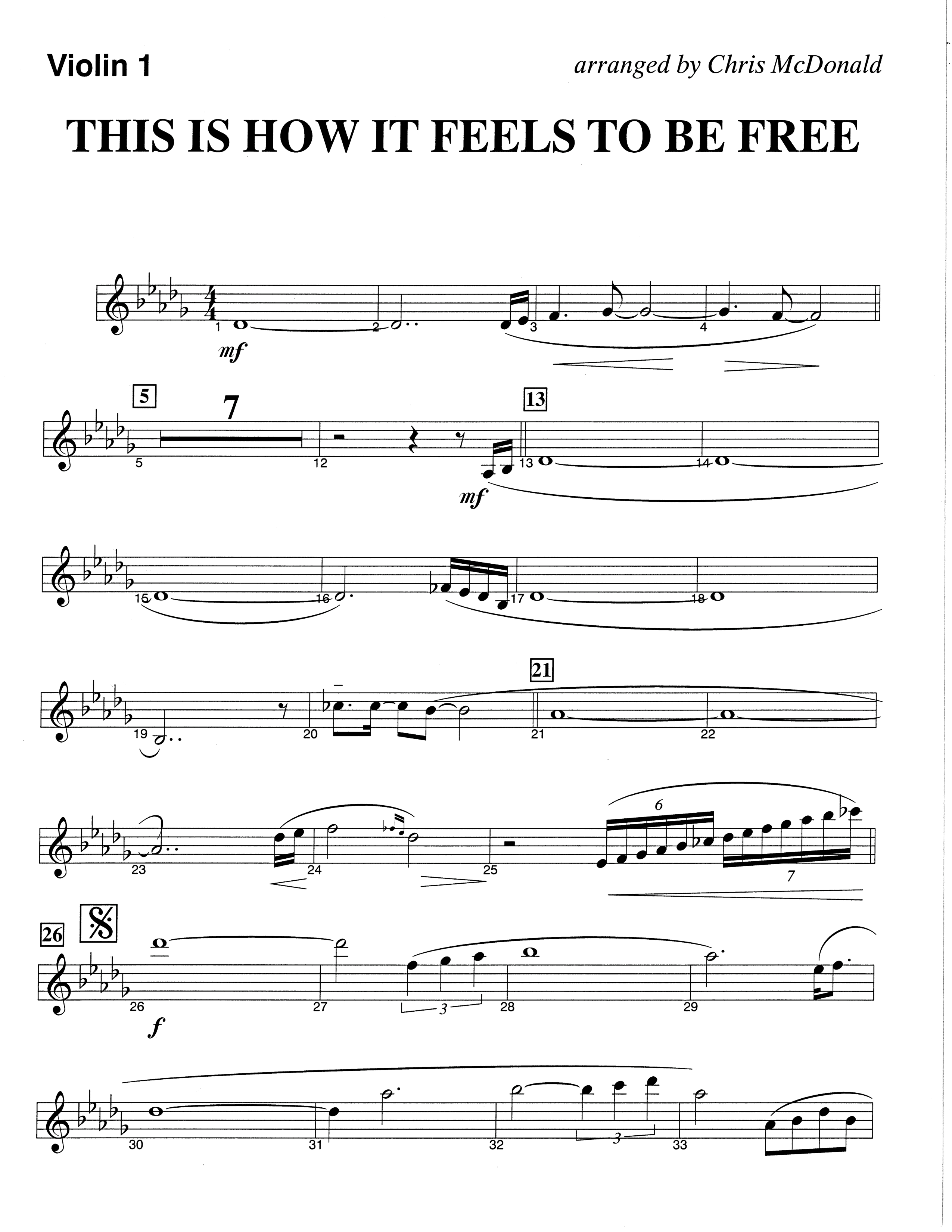 This Is How It Feels To Be Free (Choral Anthem SATB) Violin 1 (The Brooklyn Tabernacle Choir / Arr. Carol Cymbala / Orch. Chris McDonald)