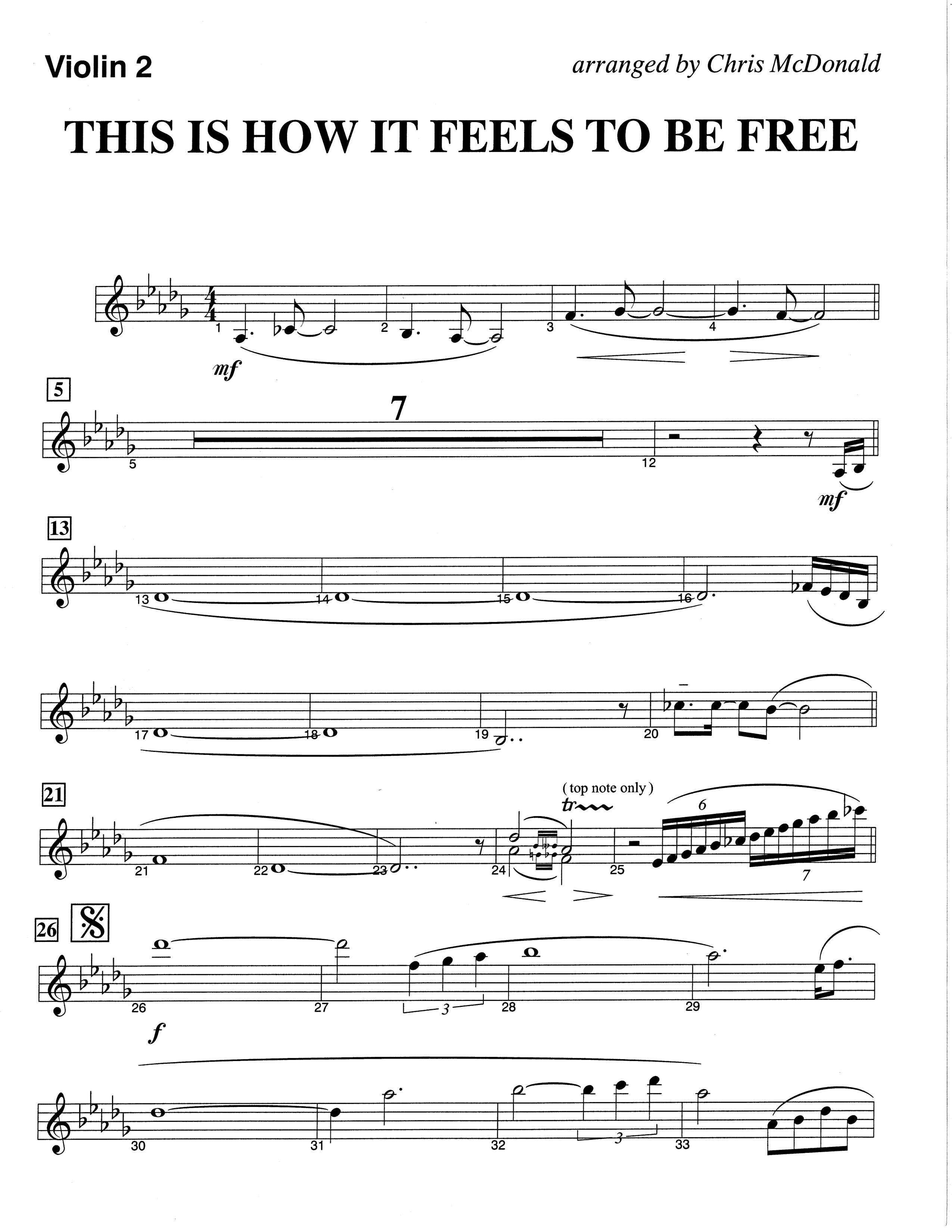 This Is How It Feels To Be Free (Choral Anthem SATB) Violin 2 (The Brooklyn Tabernacle Choir / Arr. Carol Cymbala / Orch. Chris McDonald)