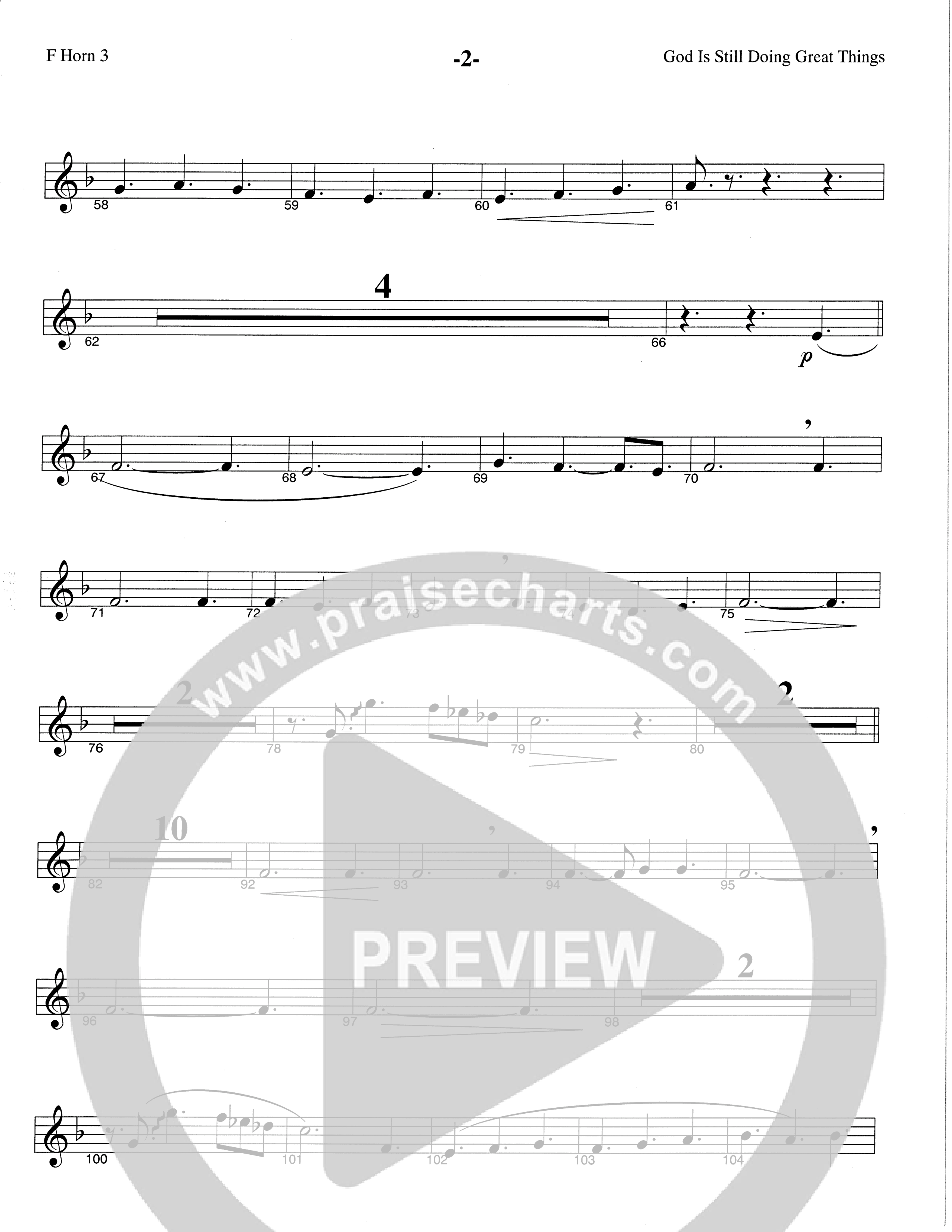 God Is Still Doing Great Things (Choral Anthem SATB) French Horn 3 (The Brooklyn Tabernacle Choir / Arr. Carol Cymbala / Orch. Lari Goss)