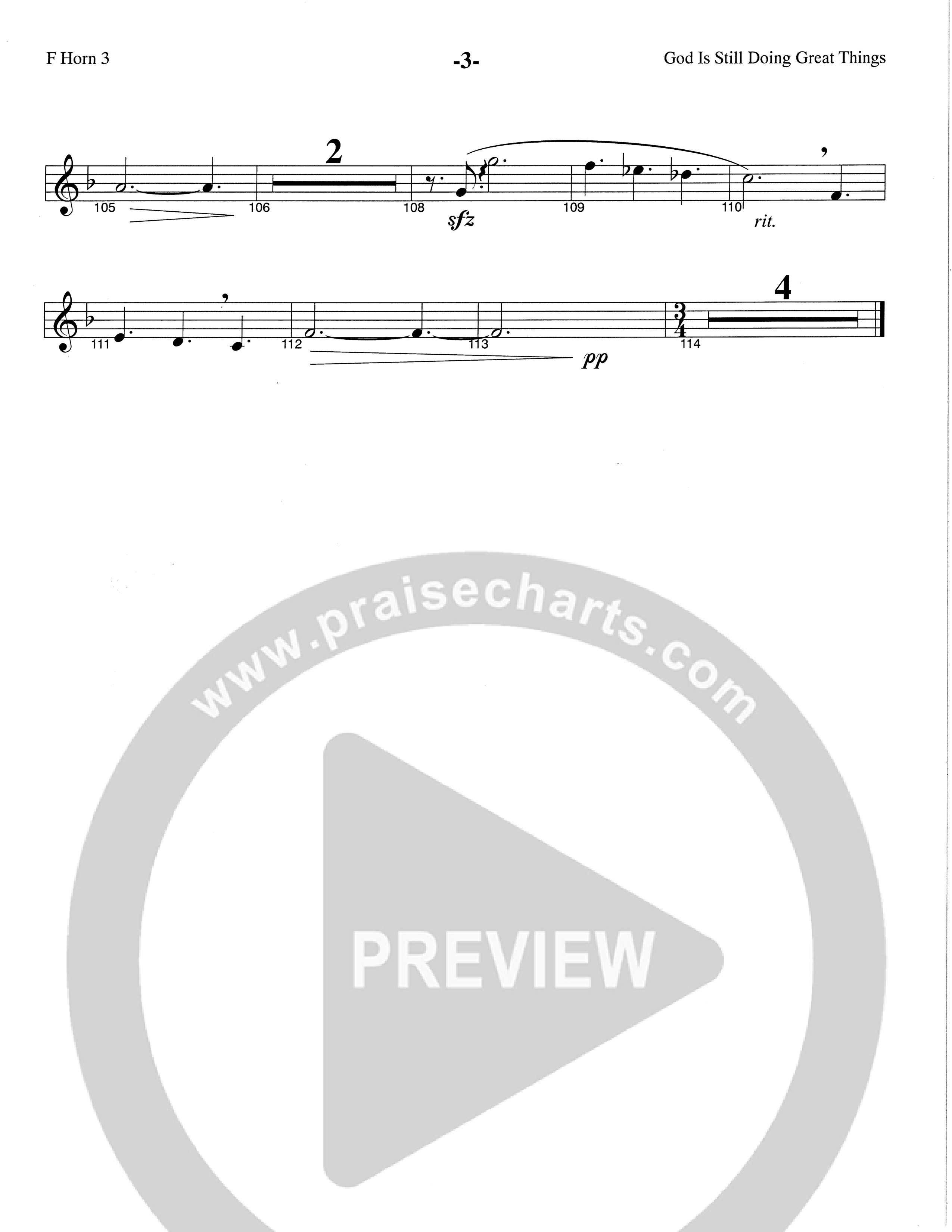 God Is Still Doing Great Things (Choral Anthem SATB) French Horn 3 (The Brooklyn Tabernacle Choir / Arr. Carol Cymbala / Orch. Lari Goss)